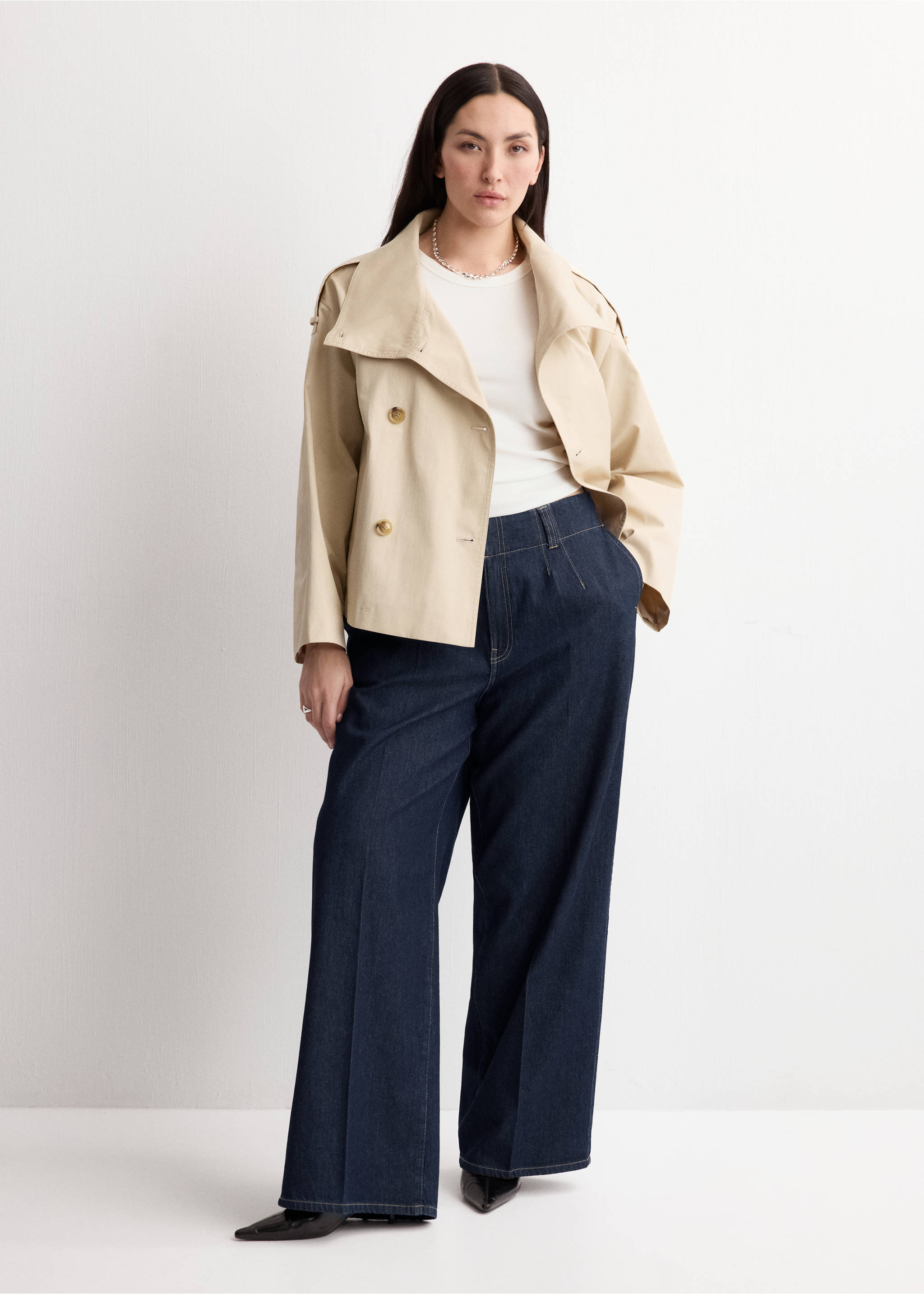 Wide leg mid-rise jeans - Details of the article 6, Open Blue. Ref: 27024083-00.