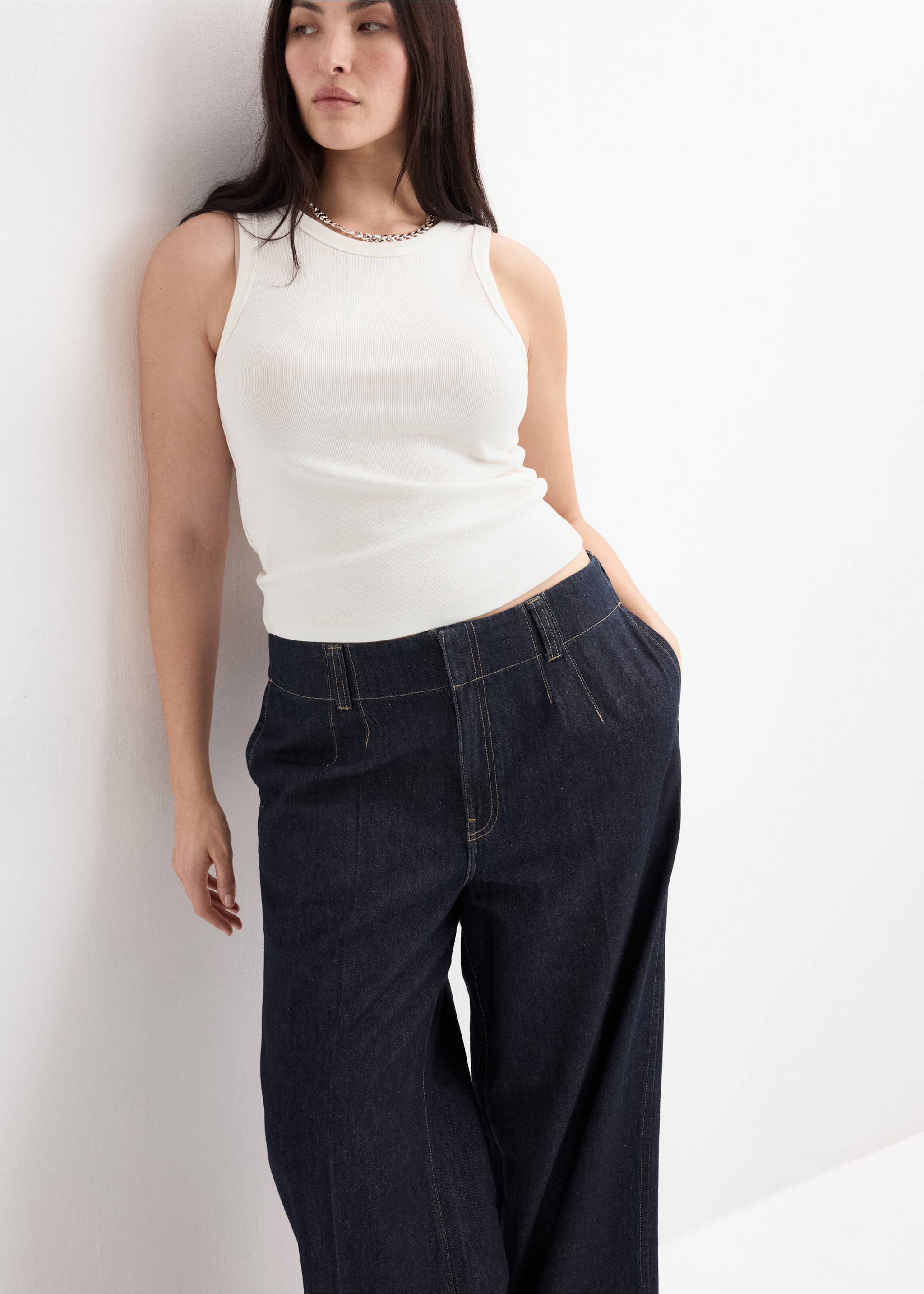 Wide leg mid-rise jeans - Details of the article 5, Open Blue. Ref: 27024083-00.