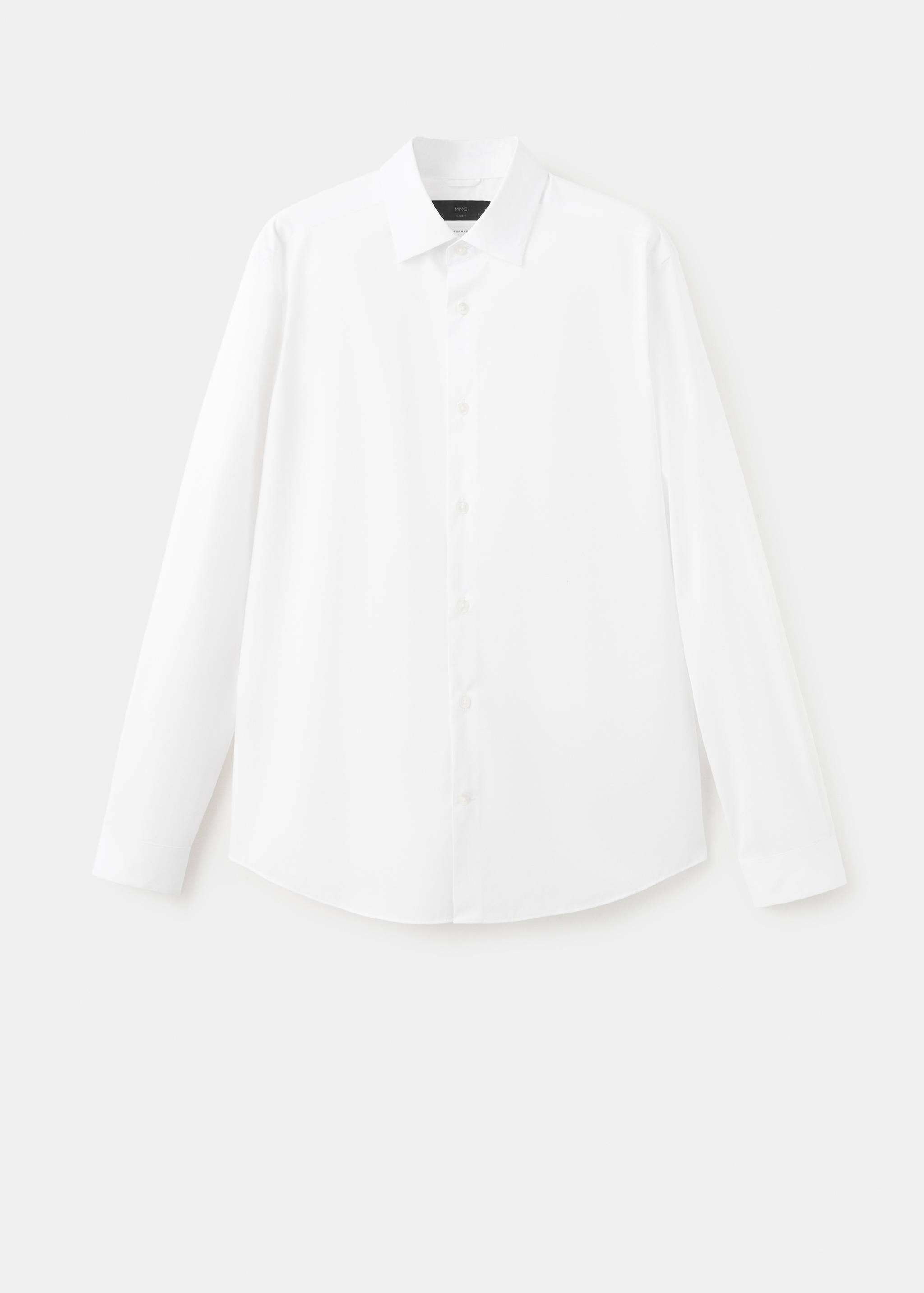 Plain white men's shirt with long sleeves and a classic collar.