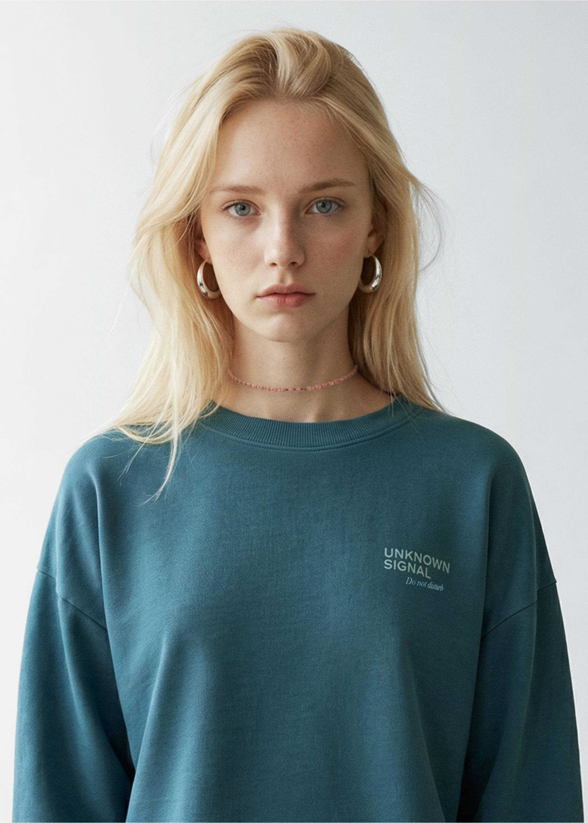 Teal crew-neck sweatshirt with text print on the chest., Petrol Blue. Ref: 27024778-00.