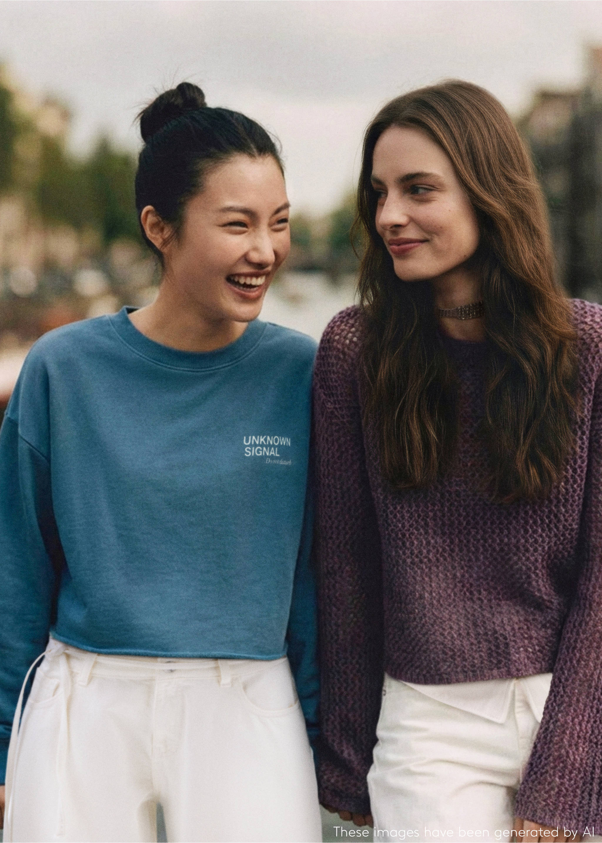 Blue crewneck sweatshirt with white chest text worn by a smiling model., Petrol Blue. Ref: 27024778-00.