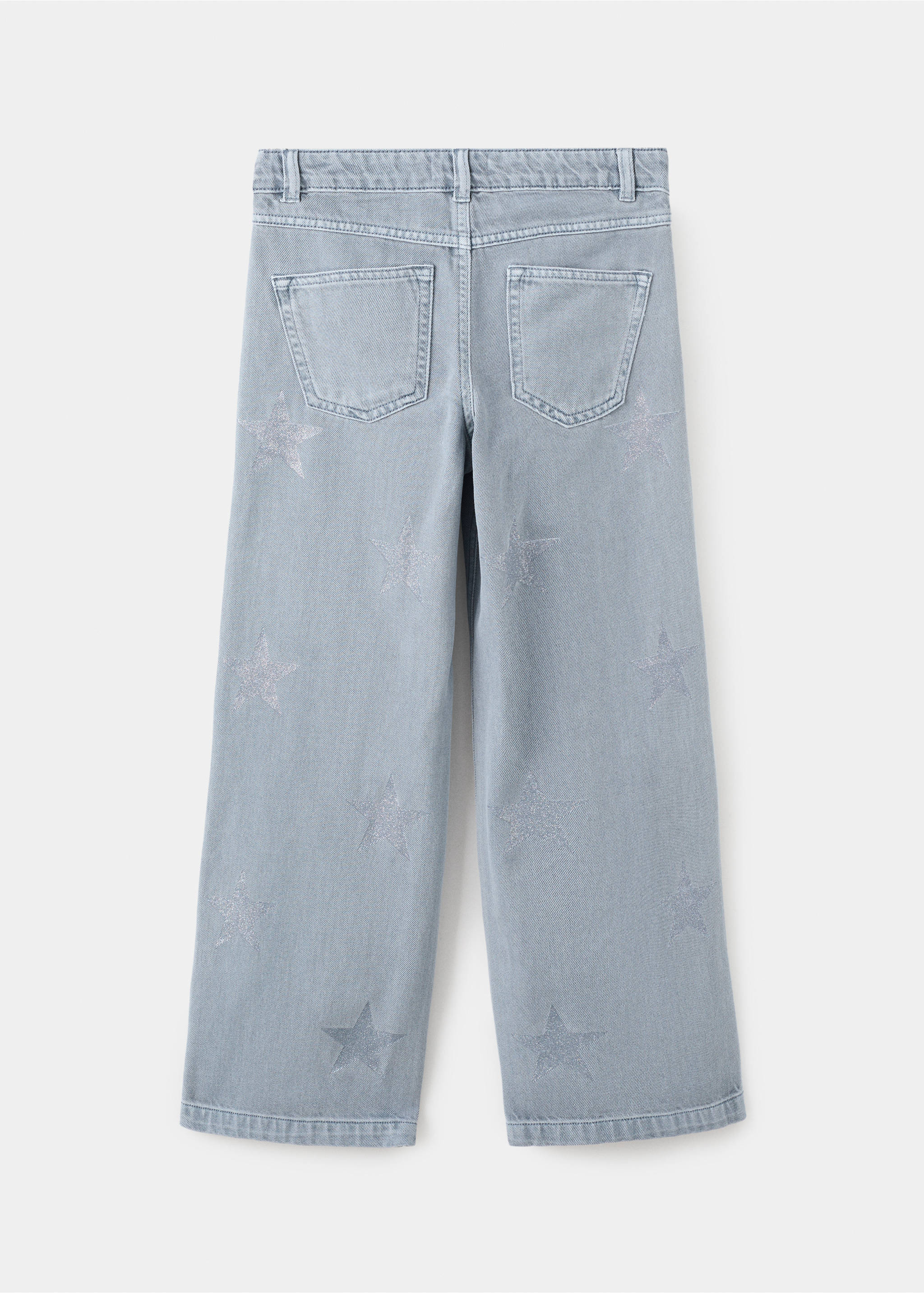 Light blue denim trousers with glitter stars, shown from the back., Blue. Ref: 27031289-00.