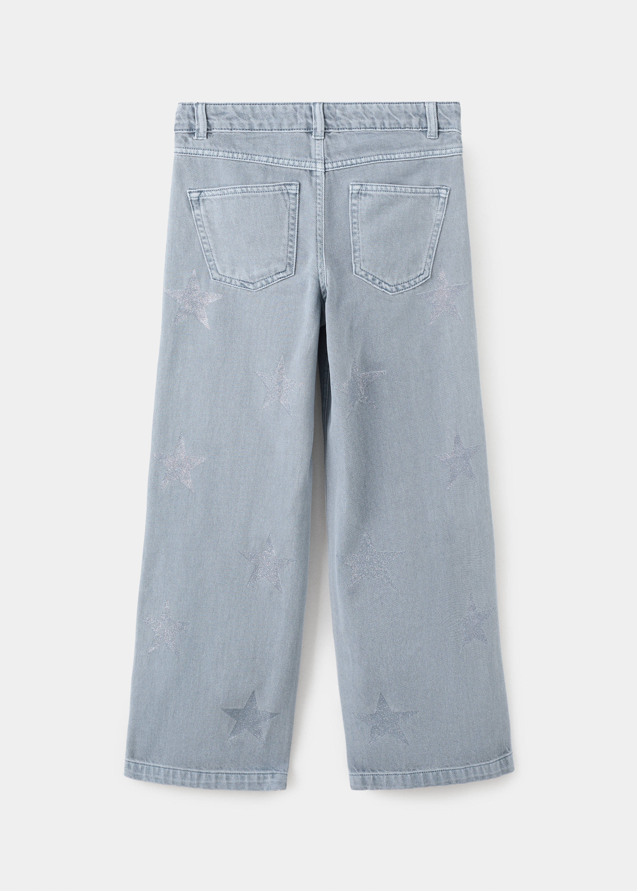 Light blue denim trousers with glitter stars, shown from the back.