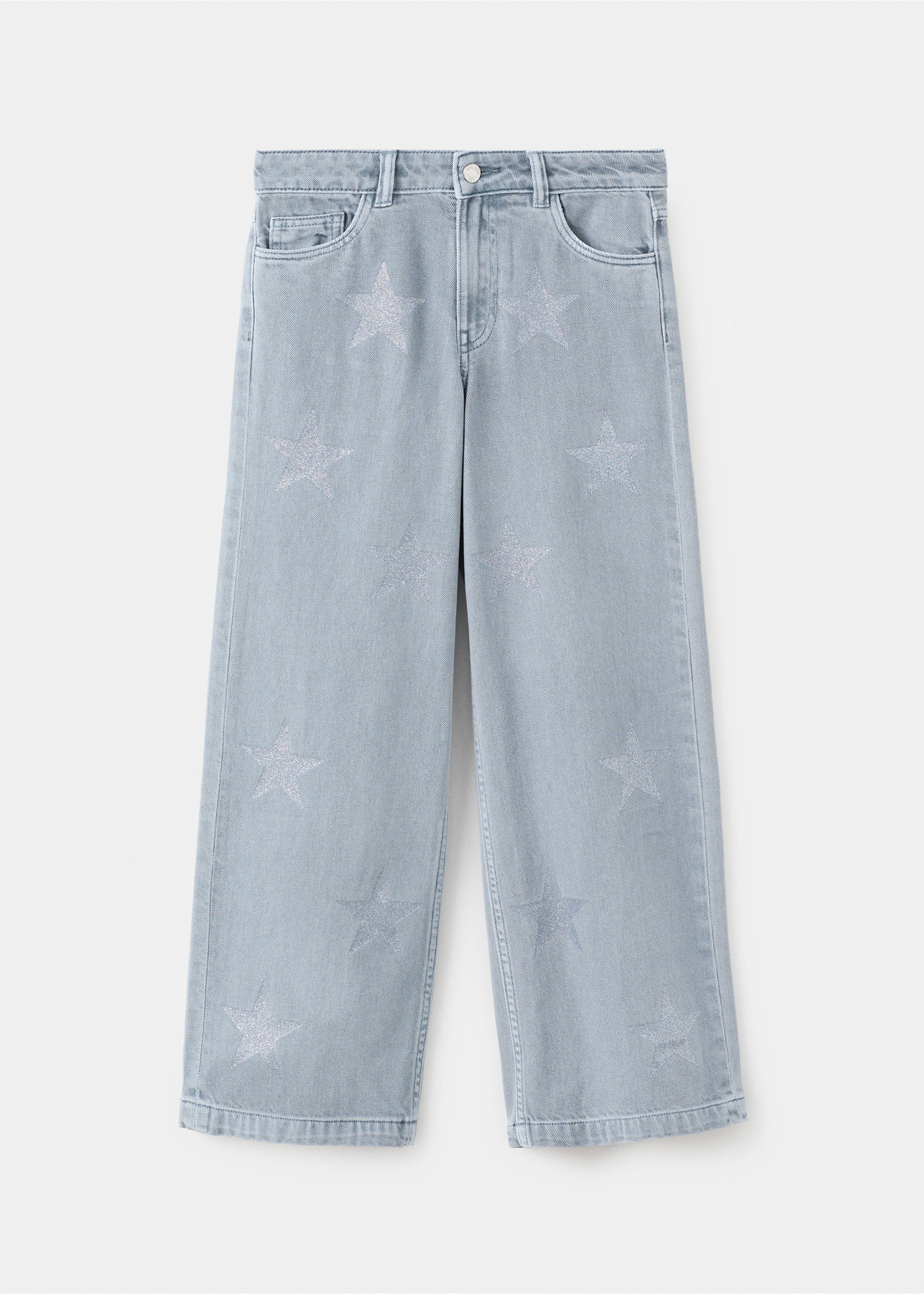Light blue denim trousers with shimmering glitter star print., Blue. Ref: 27031289-00.