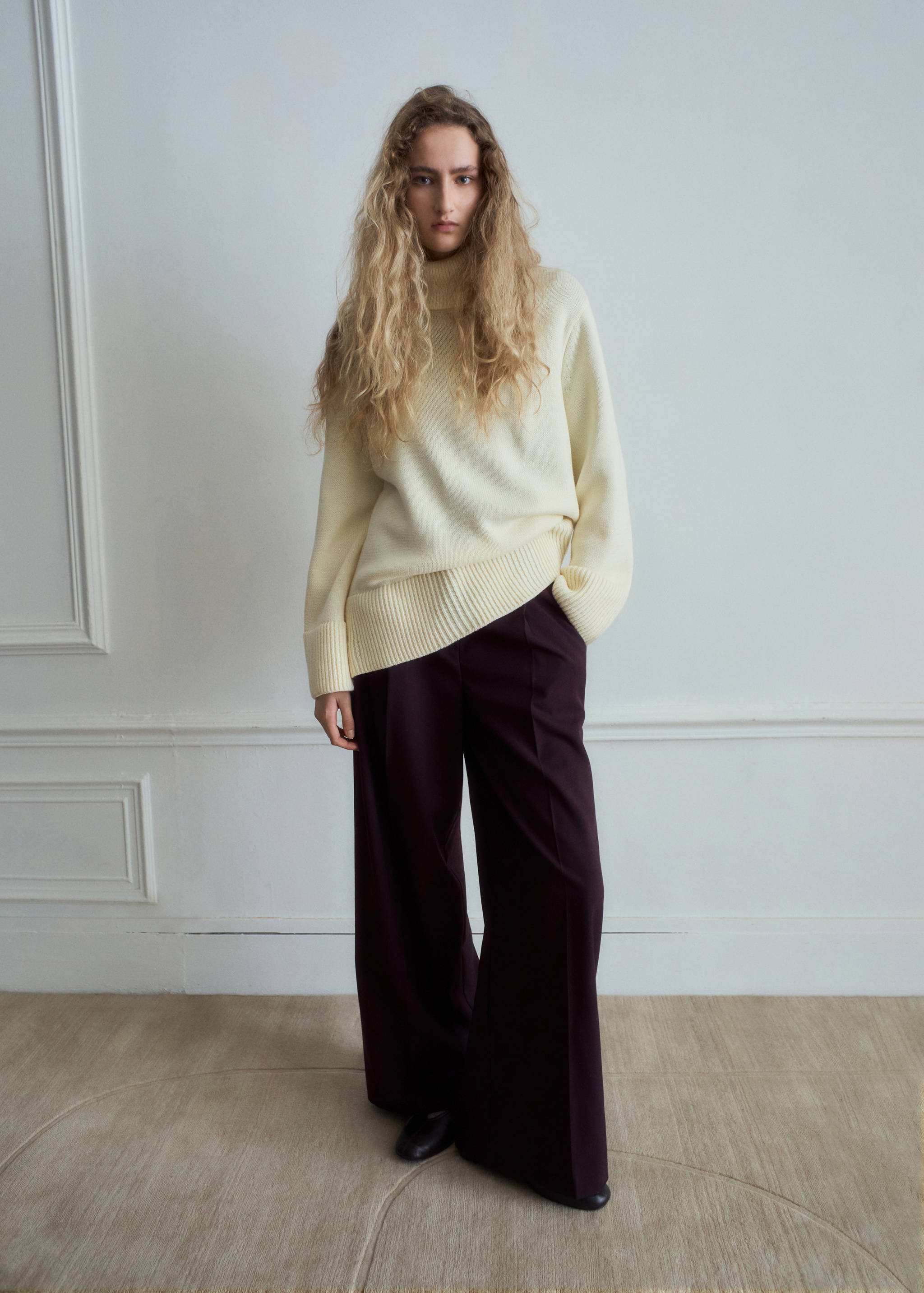Wide leg mid-rise pleated trousers - General plane