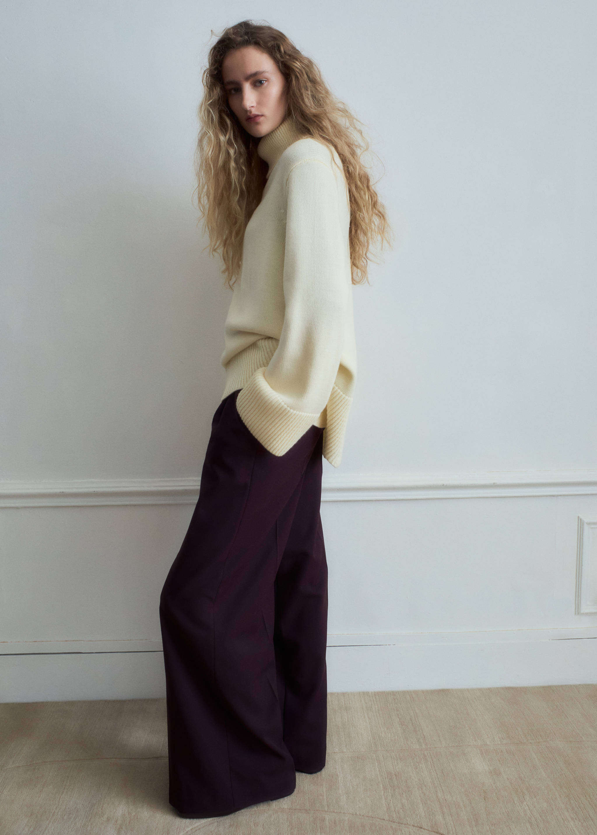 Wide leg mid-rise pleated trousers - Medium plane