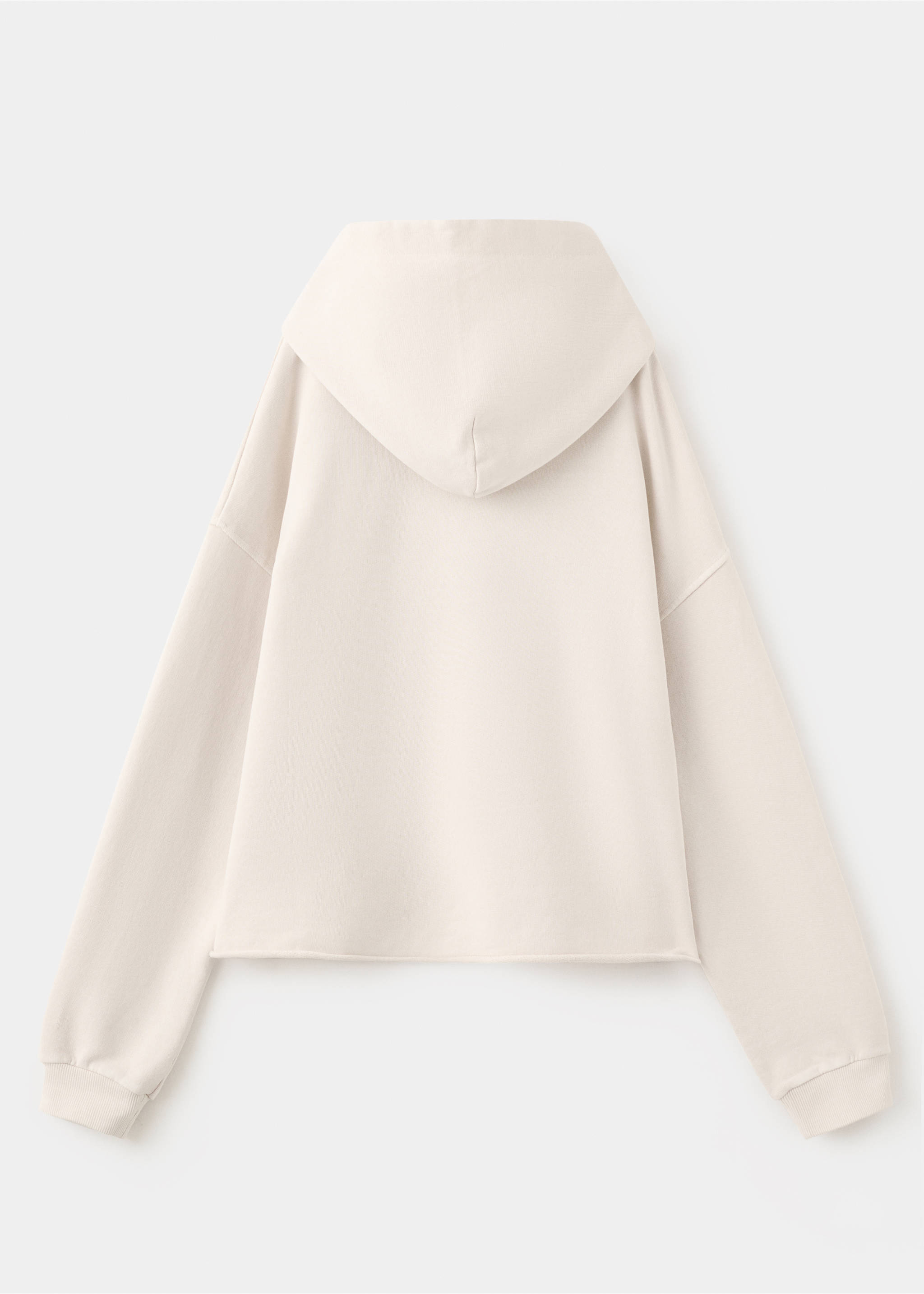 Cream kids' hoodie with a hood and raw-edge hem, back view., Ecru. Ref: 27031538-00.