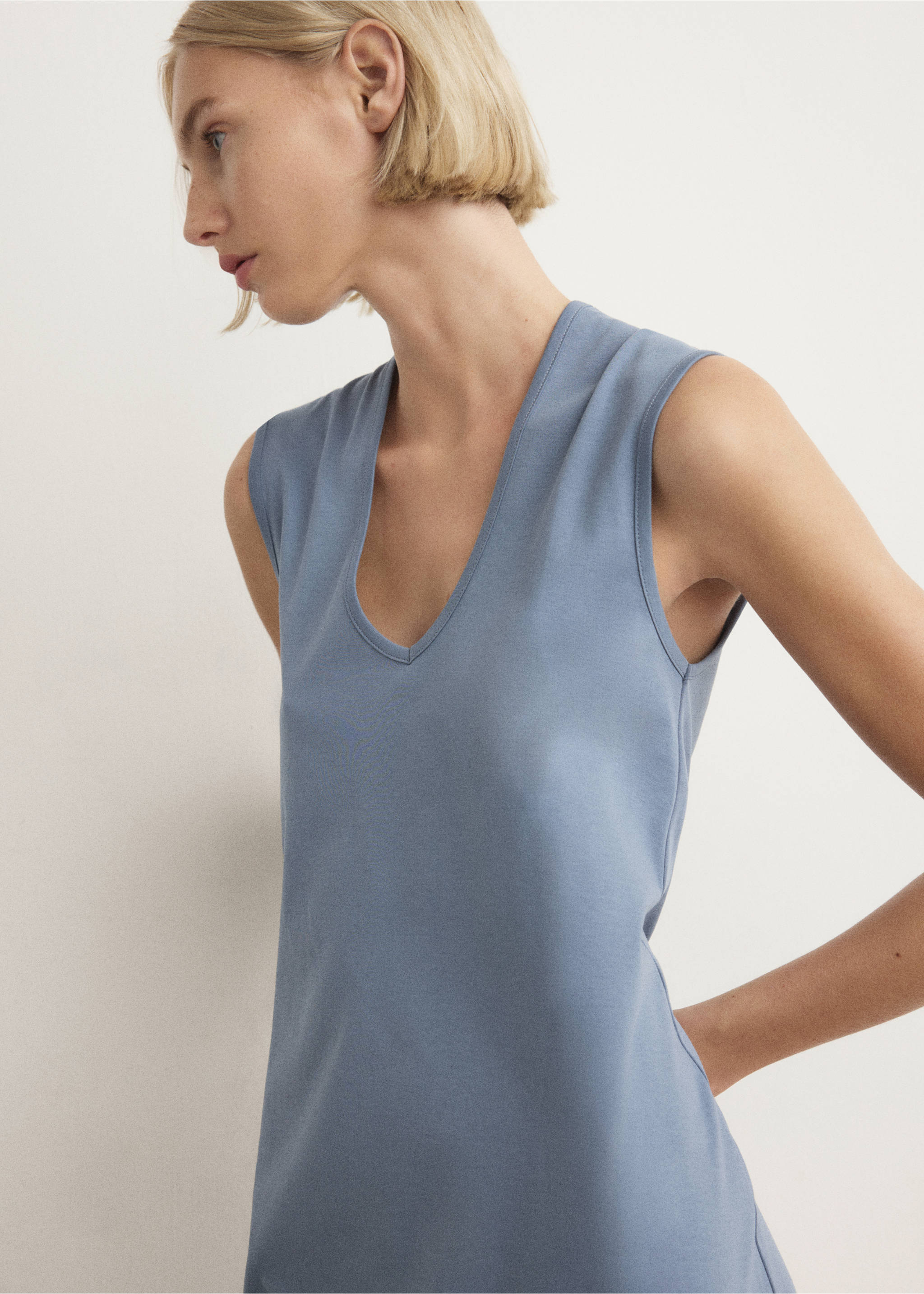 Nuisette courte 100 % coton - Plan moyen, Bleu. Ref: 27033319-00.