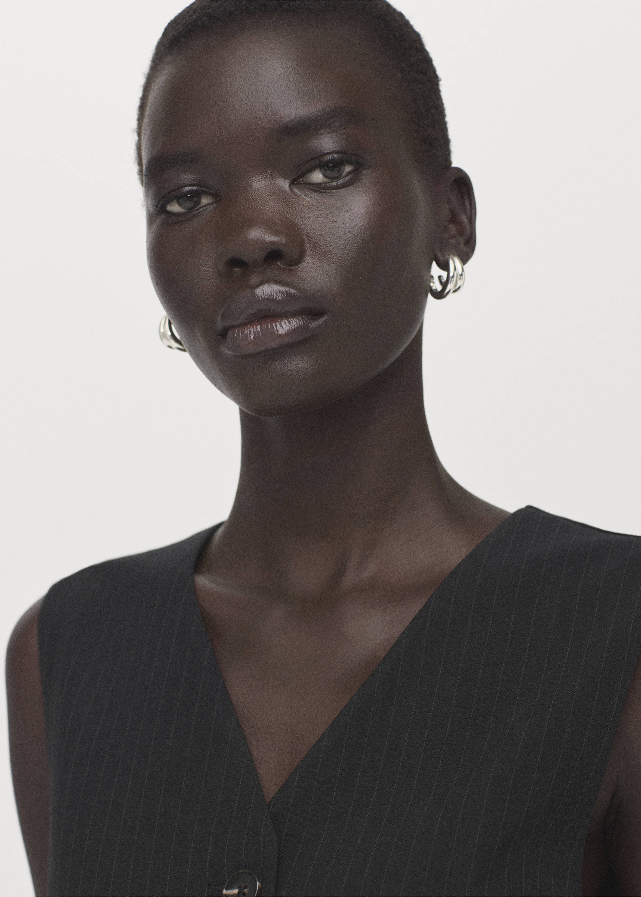 Pinstripe suit-style jumpsuit - Details of the article 1, Black. Ref: 27034085-00.