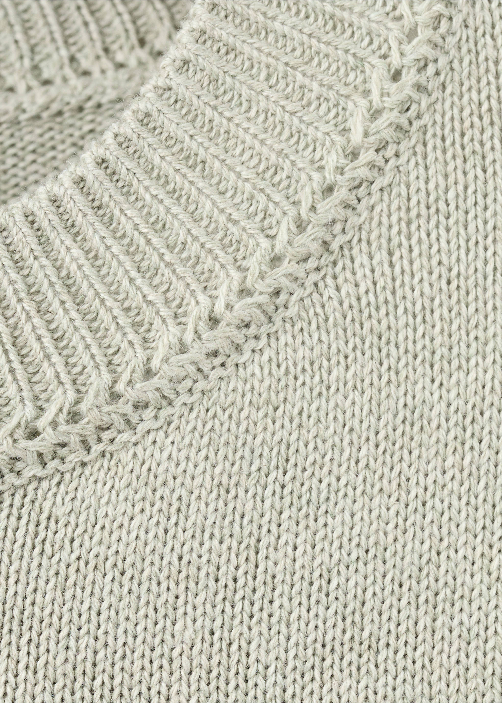 Close-up of light grey knitted jersey showing the textured knit and ribbed collar., Aqua Green. Ref: 27034093-00.