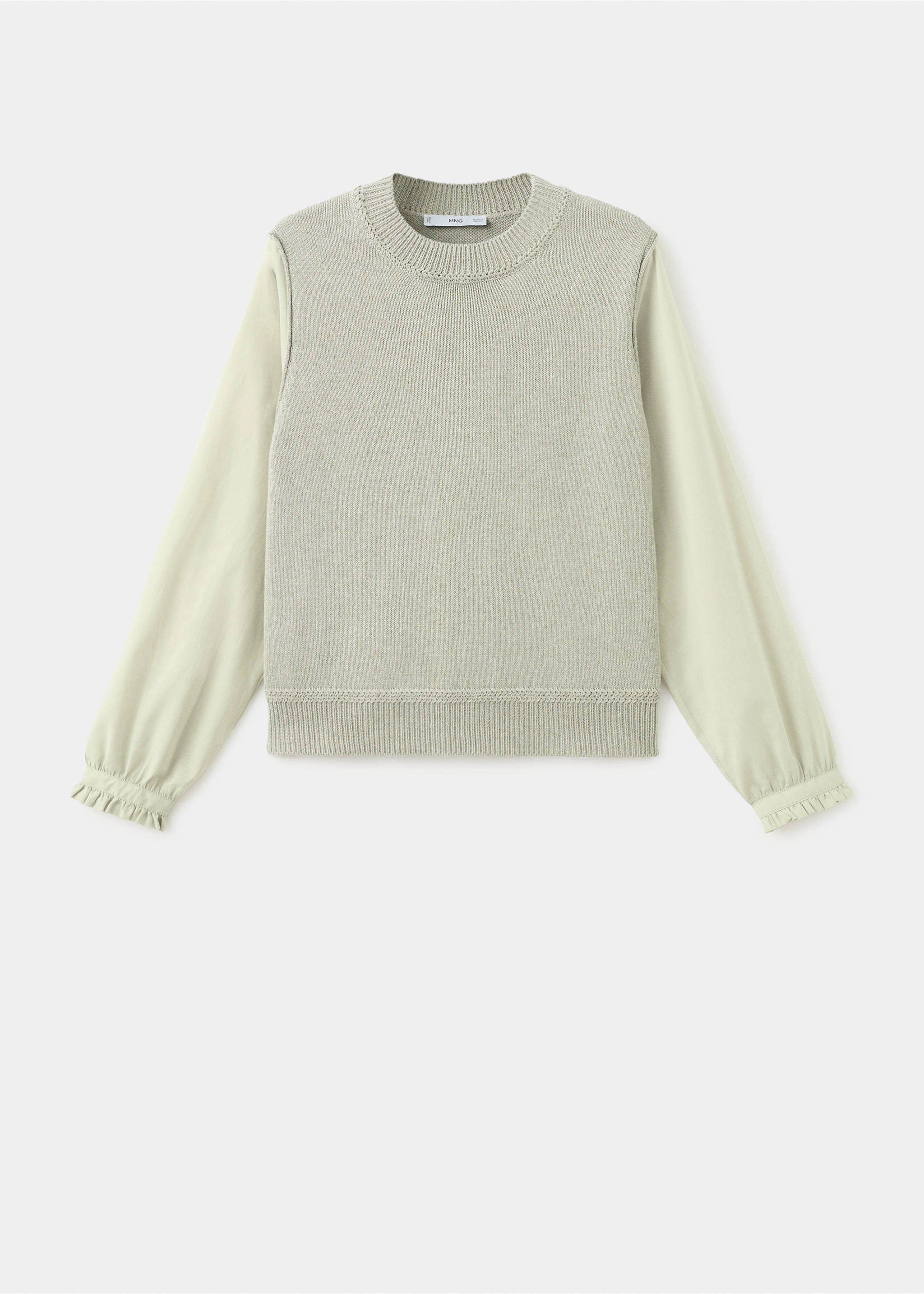 Light green knit jersey with round neck and sheer long sleeves., Aqua Green. Ref: 27034093-00.