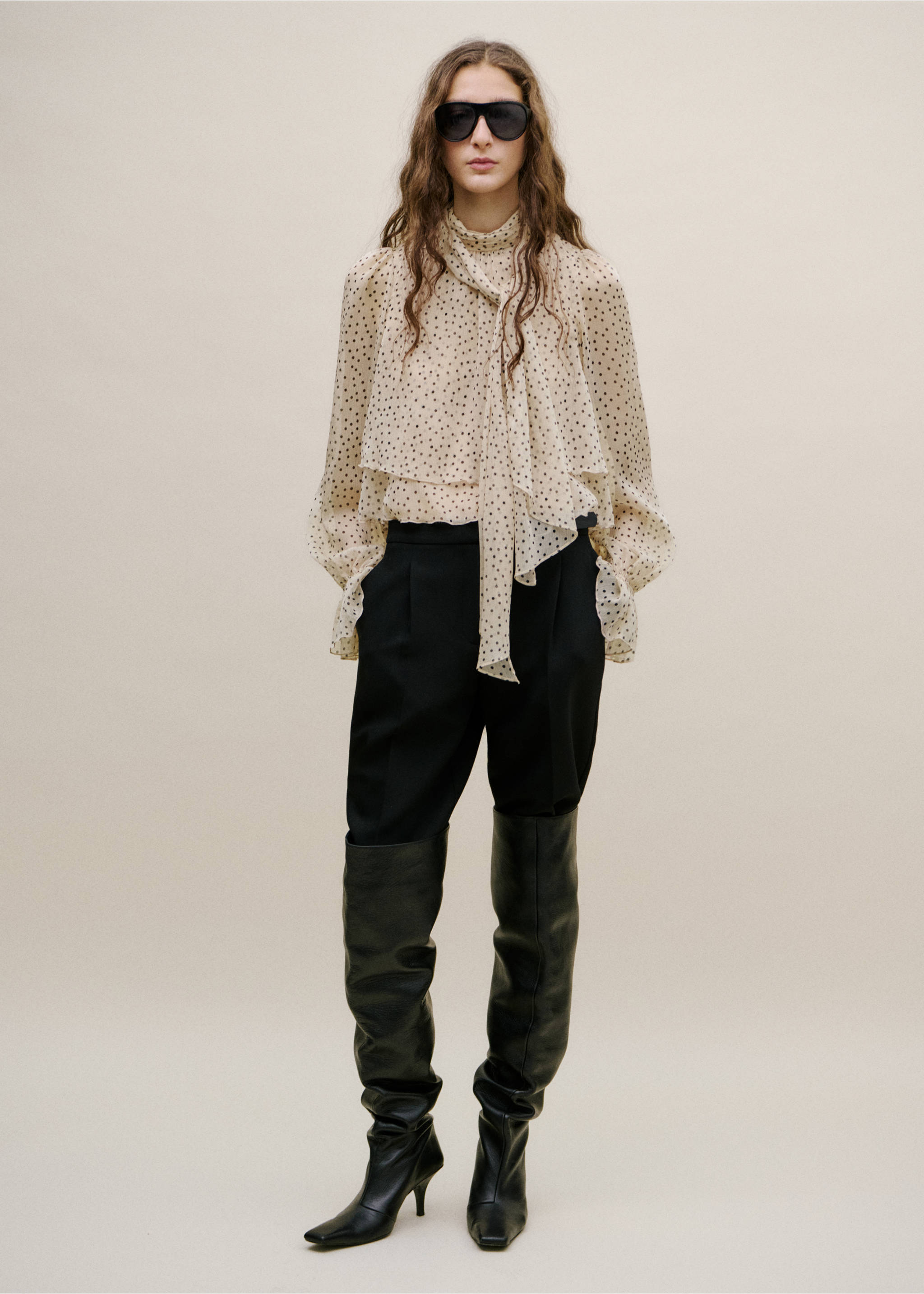Bow polka-dot blouse - General plane, Ecru. Ref: 27034101-00.