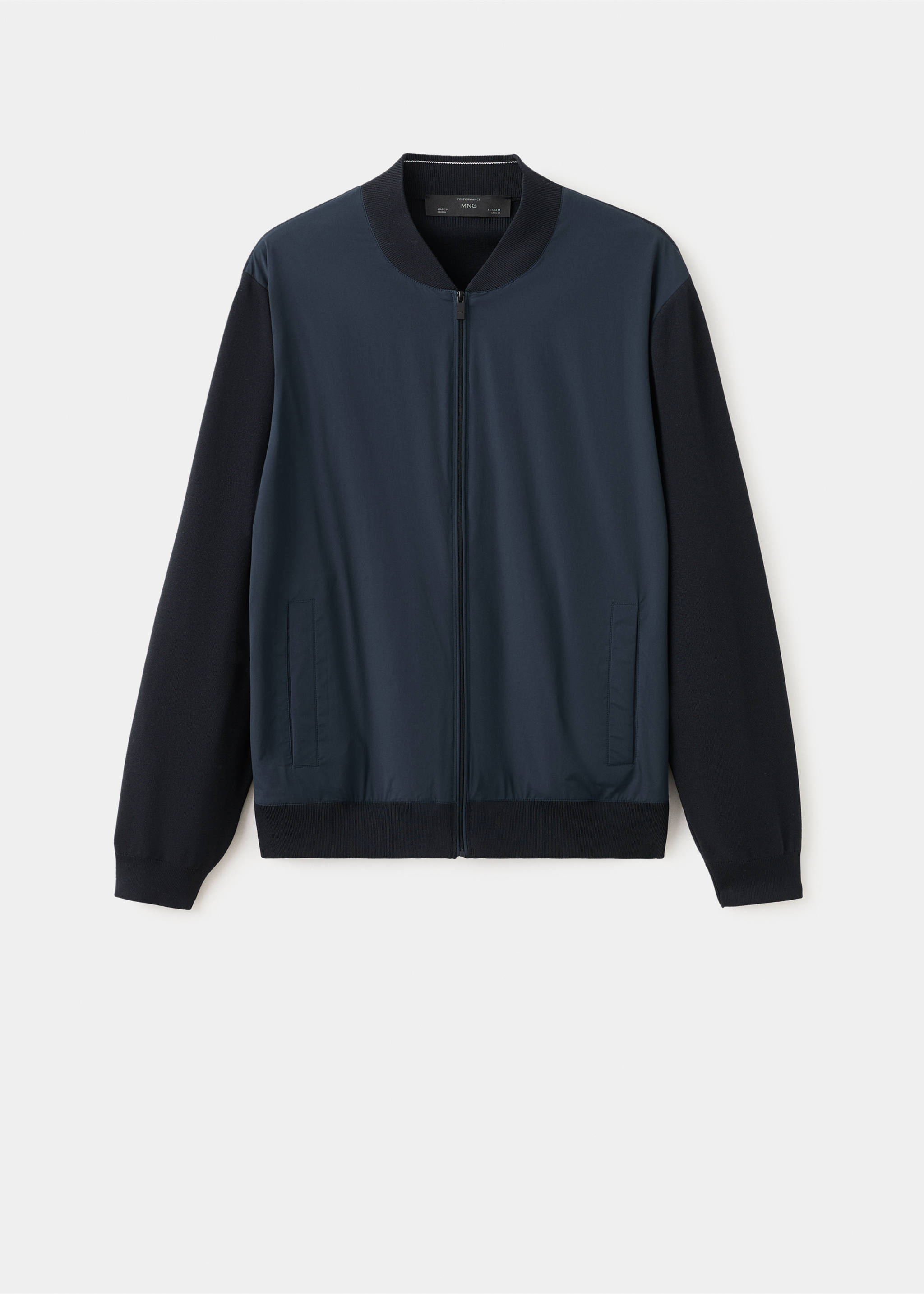 Veste bomber en maille combinée - Article sans modèle, Bleu marine. Ref: 27034429-00.