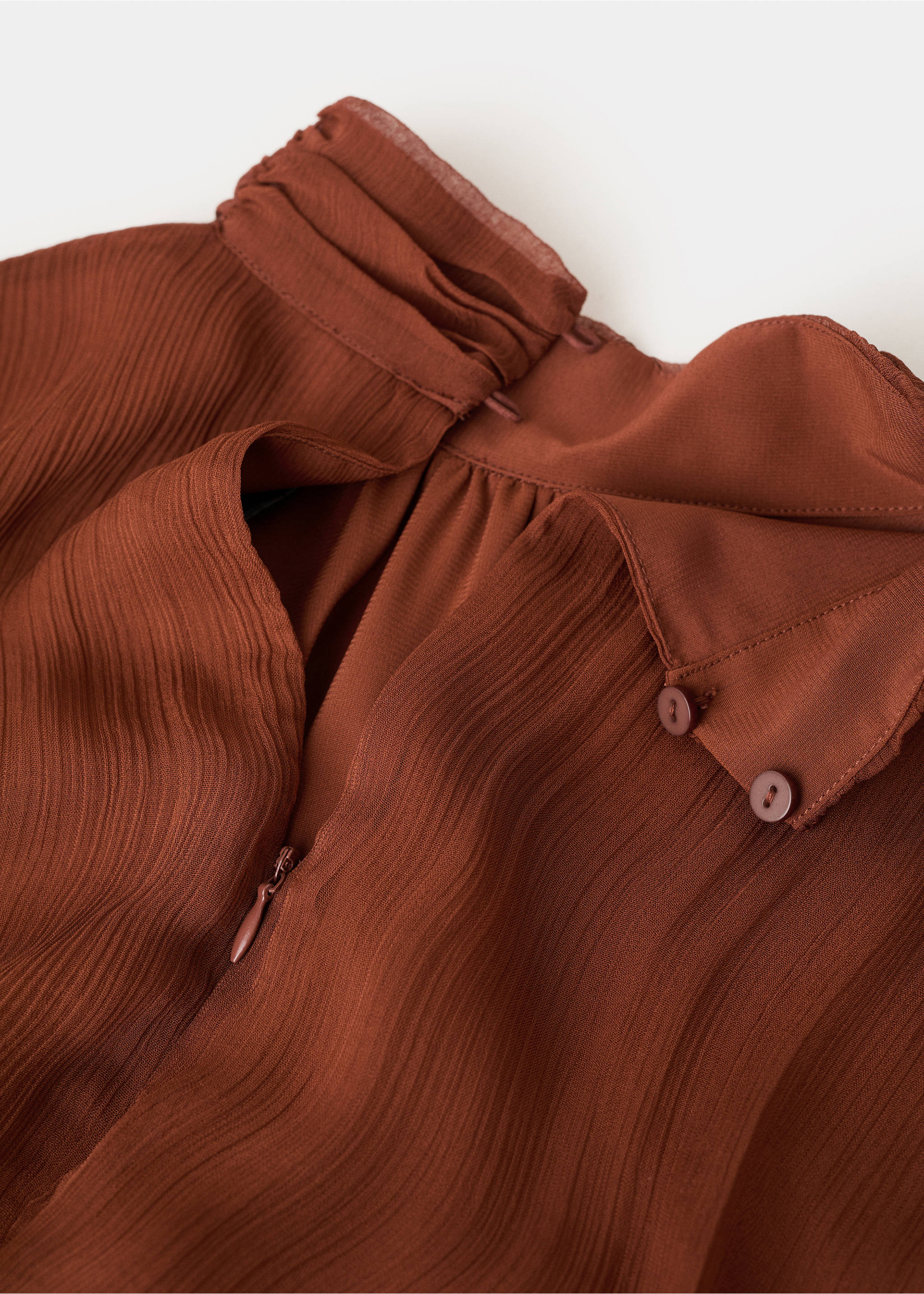 Pleated chiffon dress - Details of the article 0, Chocolate. Ref: 27034441-00.