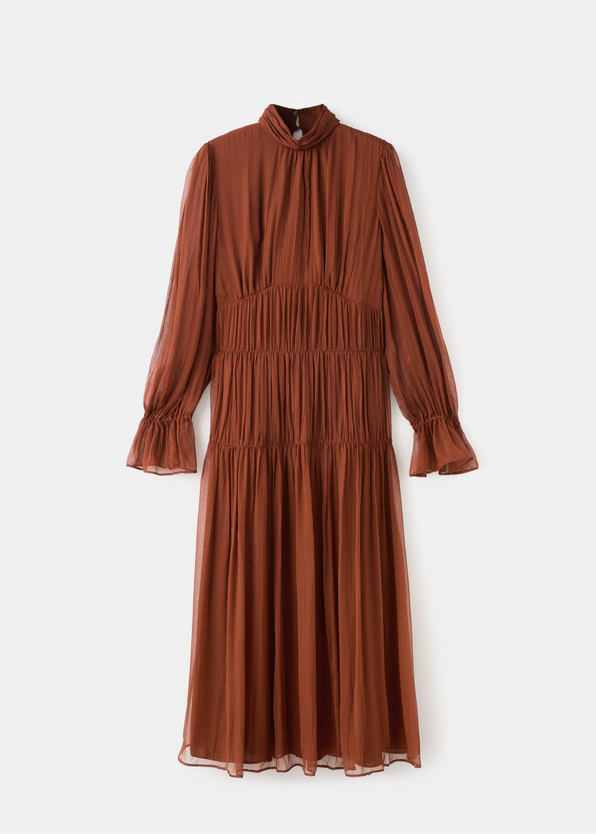 Pleated chiffon dress - Article without model, Chocolate. Ref: 27034441-00.