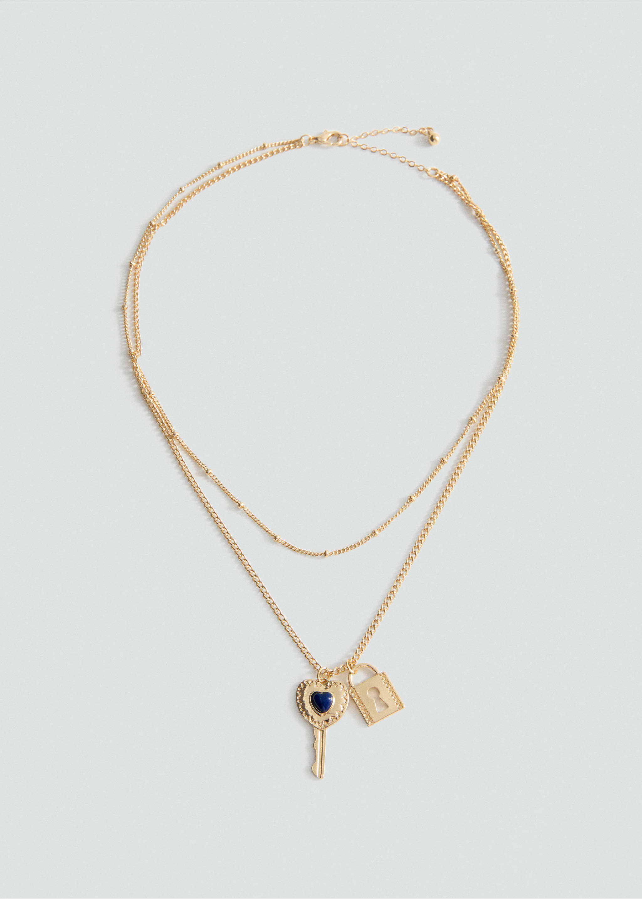 Gold double-strand necklace with a key and padlock charm., Gold. Ref: 27035163-00.