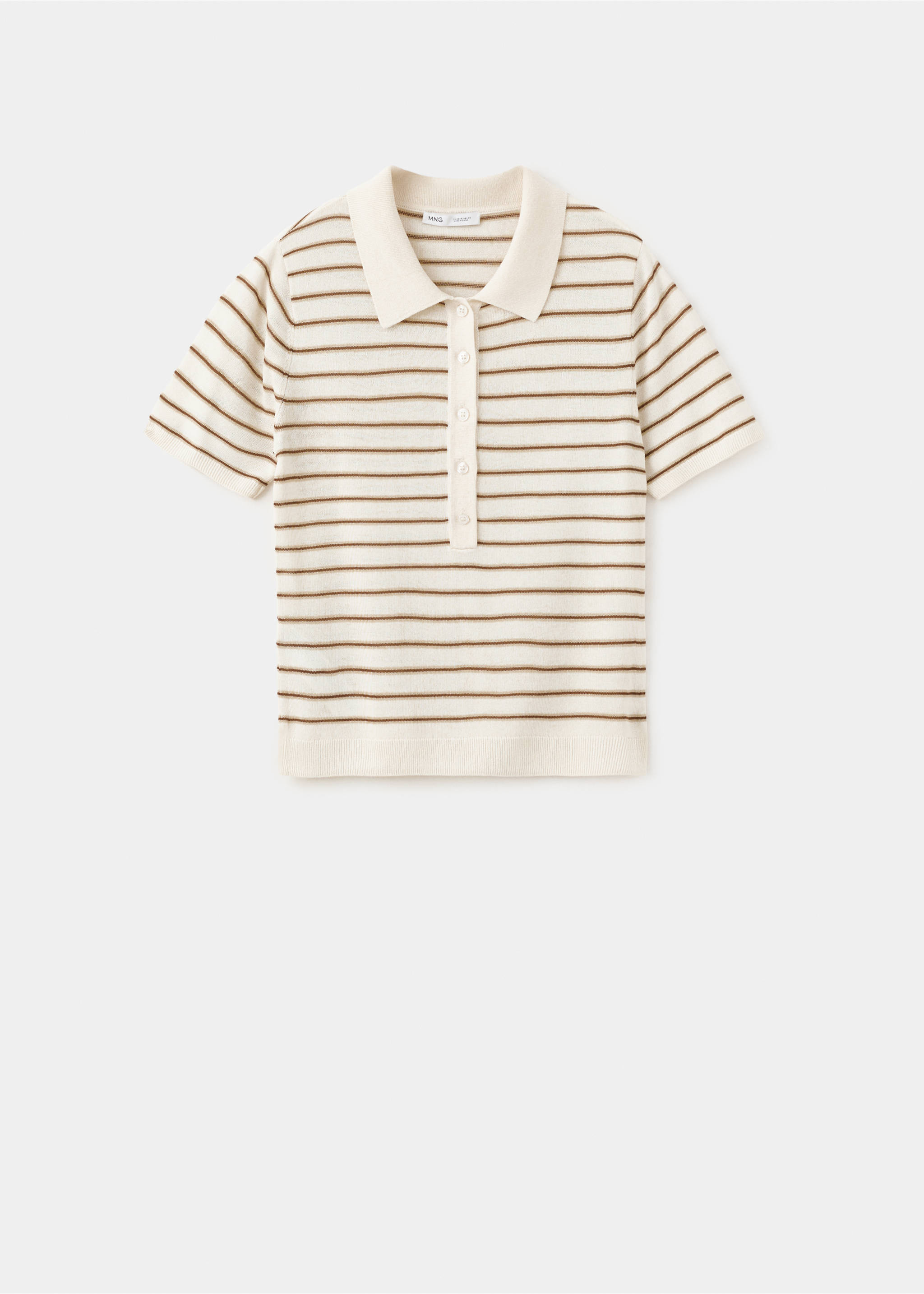 Striped knit polo jersey in off-white with short sleeves and a button placket., Ecru. Ref: 27035821-00.
