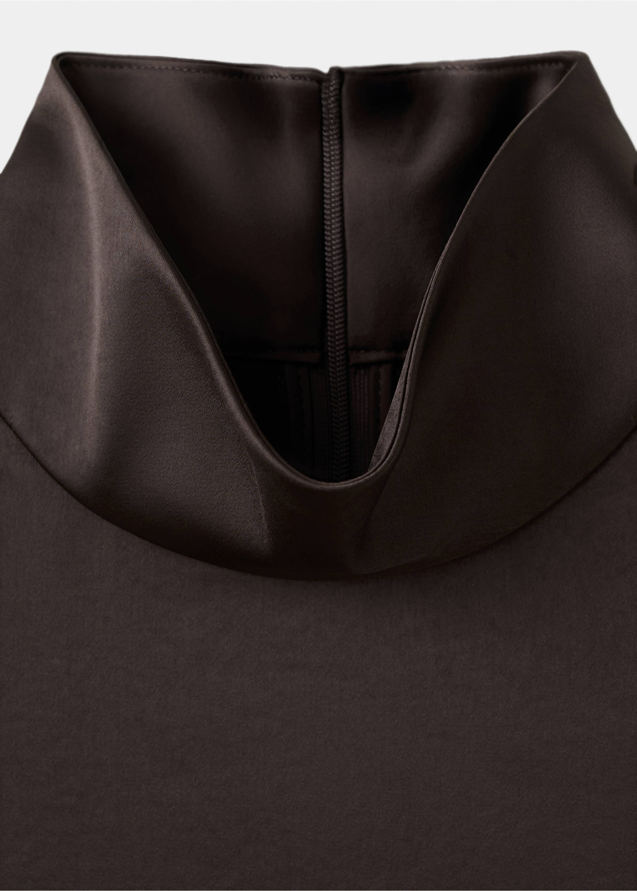 High collar satin blouse - Details of the article 8, Chocolate. Ref: 27035845-00.