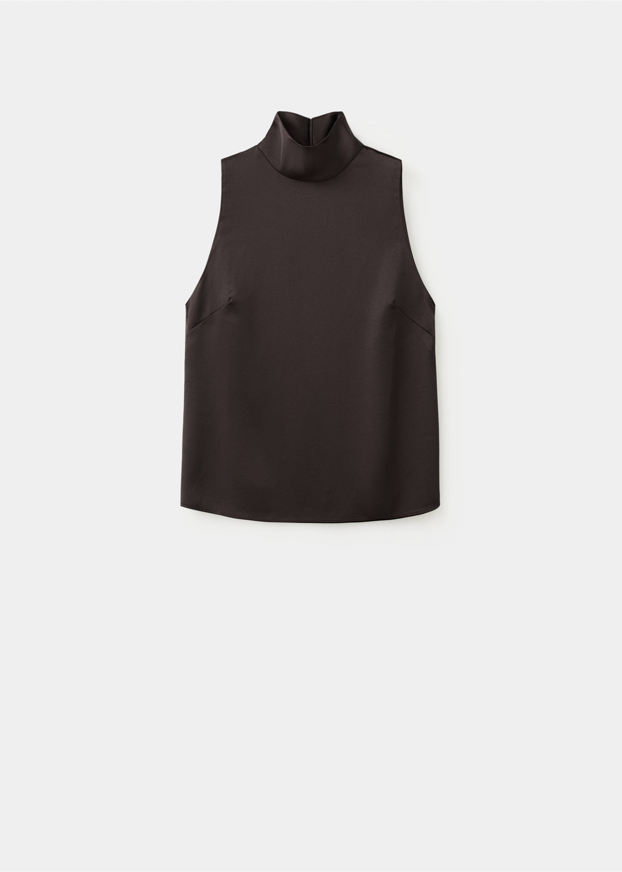 High collar satin blouse - Article without model, Chocolate. Ref: 27035845-00.