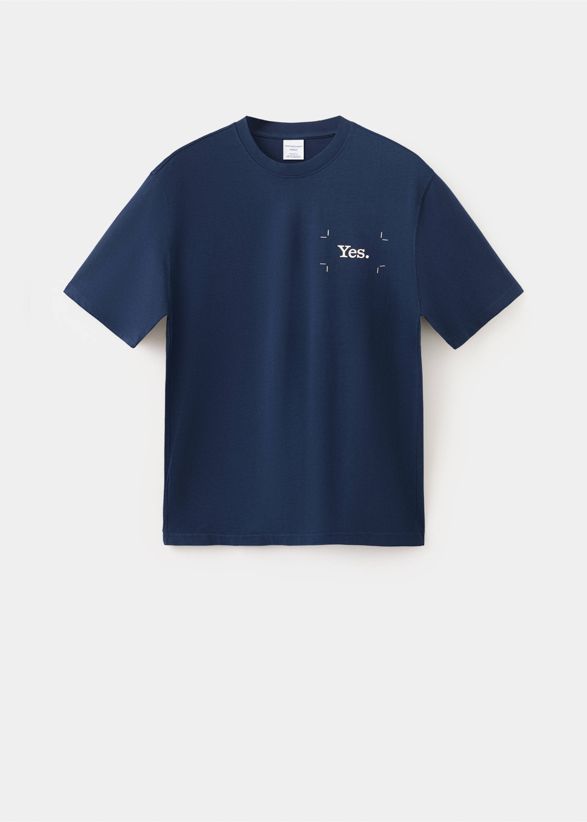 Dark blue crew neck t-shirt with a small white 'Yes.' graphic on the chest., Ink Blue. Ref: 27035991-00.