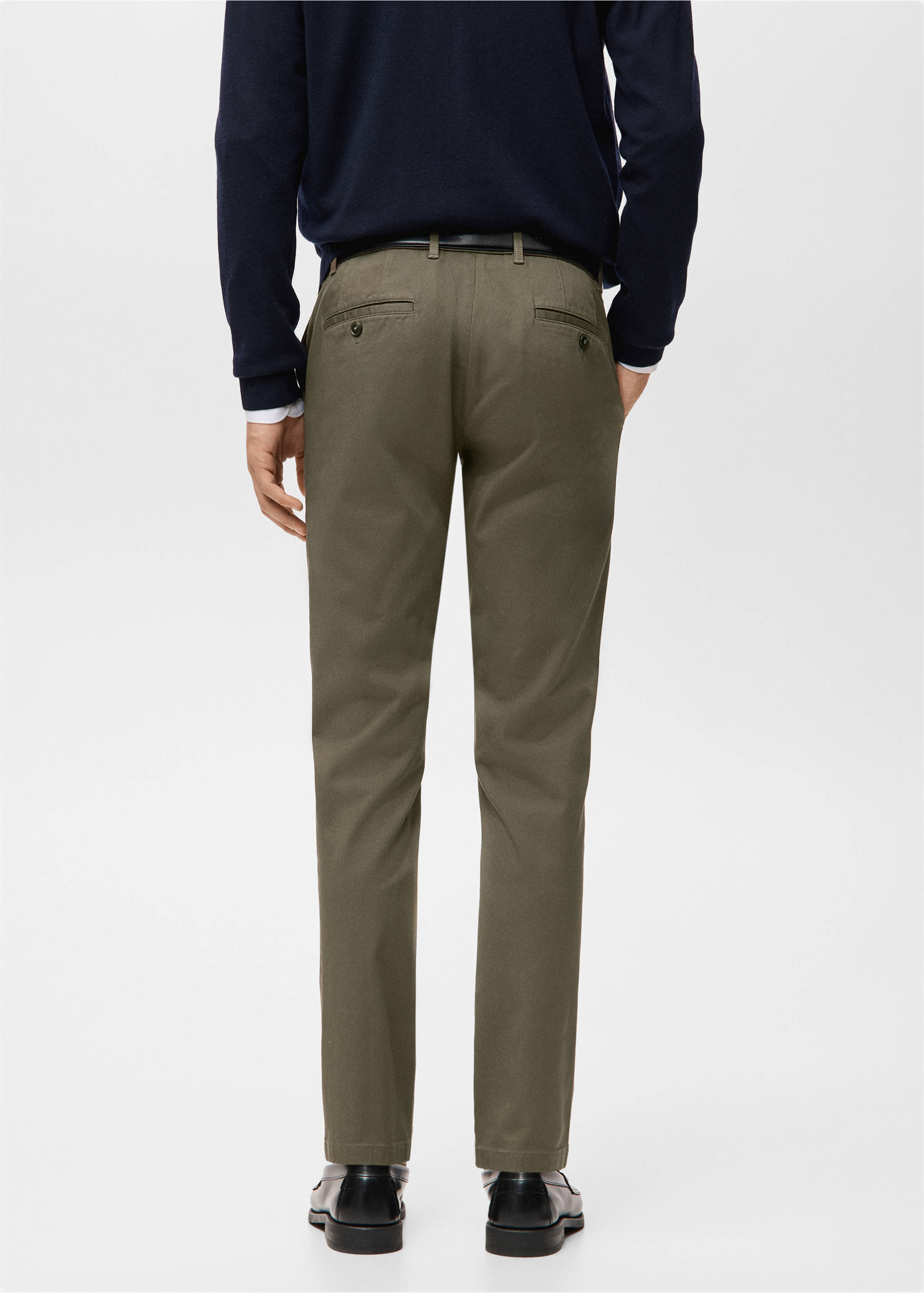 Back view of dark green trousers with rear button-welt pockets., Khaki. Ref: 27041187-00.
