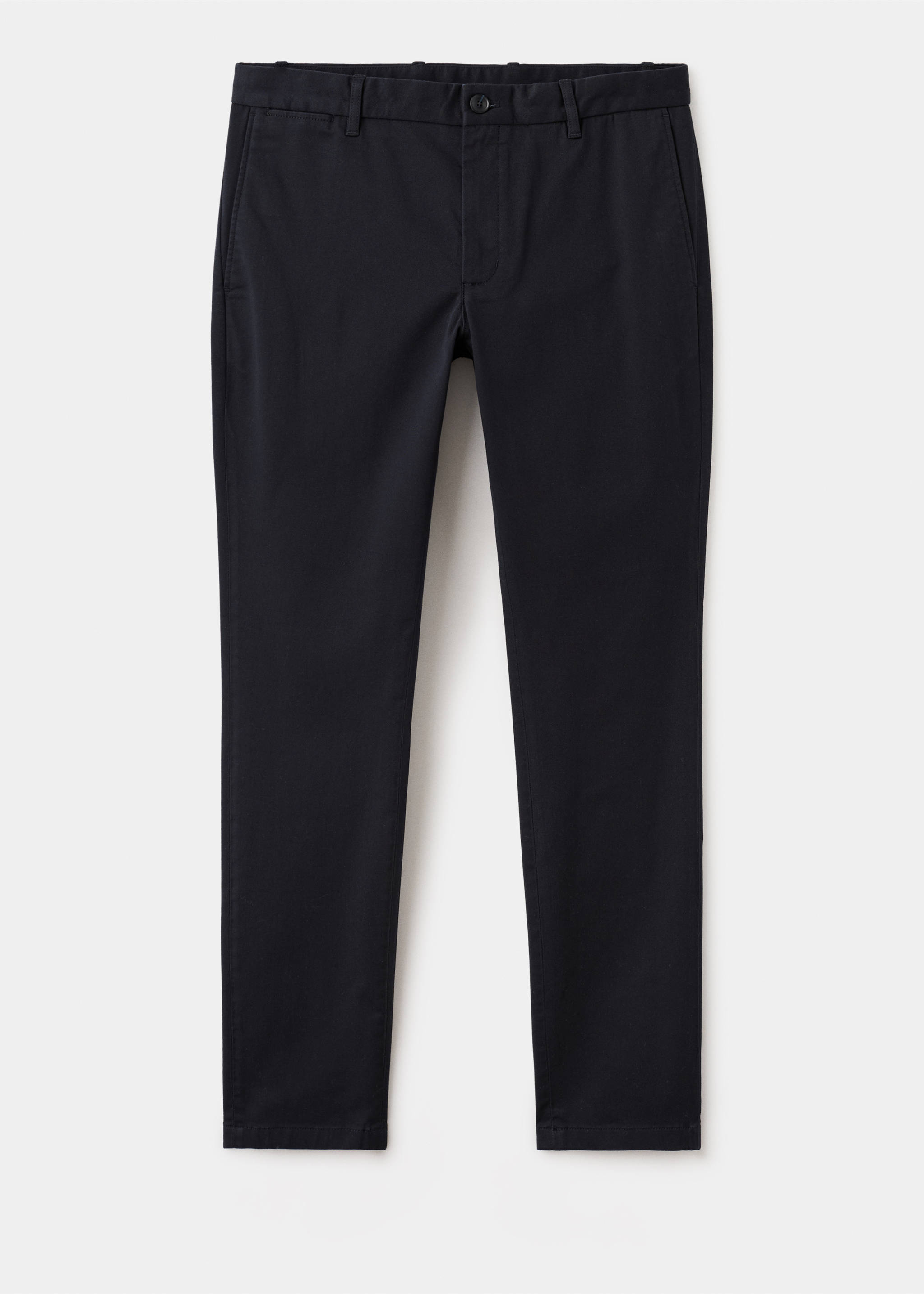 Dark navy blue men's trousers in a tapered fit with belt loops and side pockets., Navy. Ref: 27041187-00.