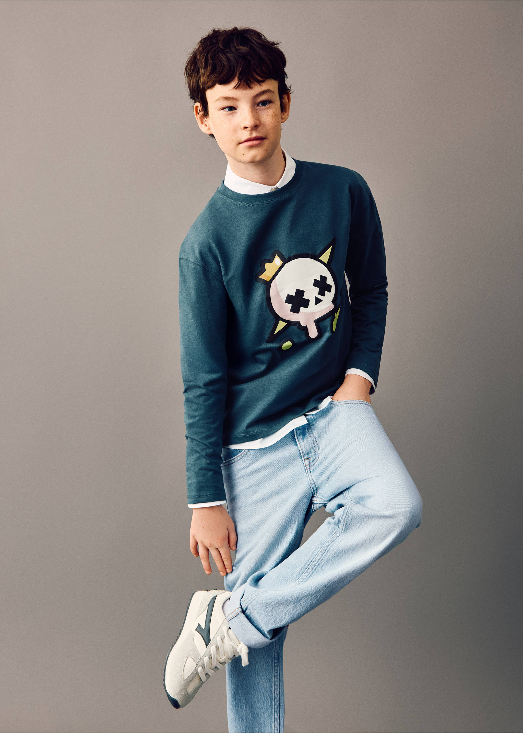 Gerade Jeans mit Umschlag - Mittlere Ansicht, Hellblau. Ref: 27041239-00.