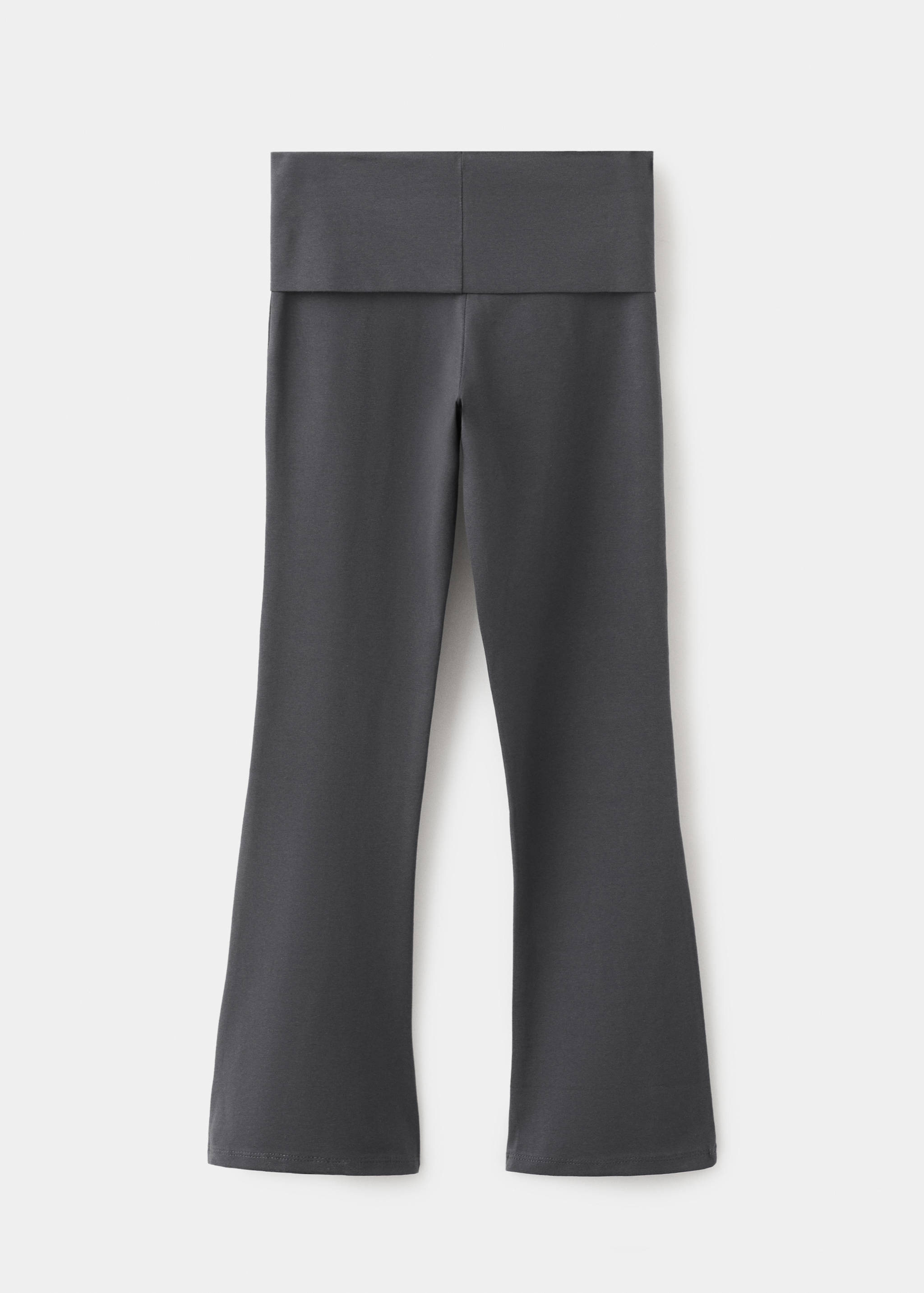 Grey leggings with a fold-over waistband, back view.