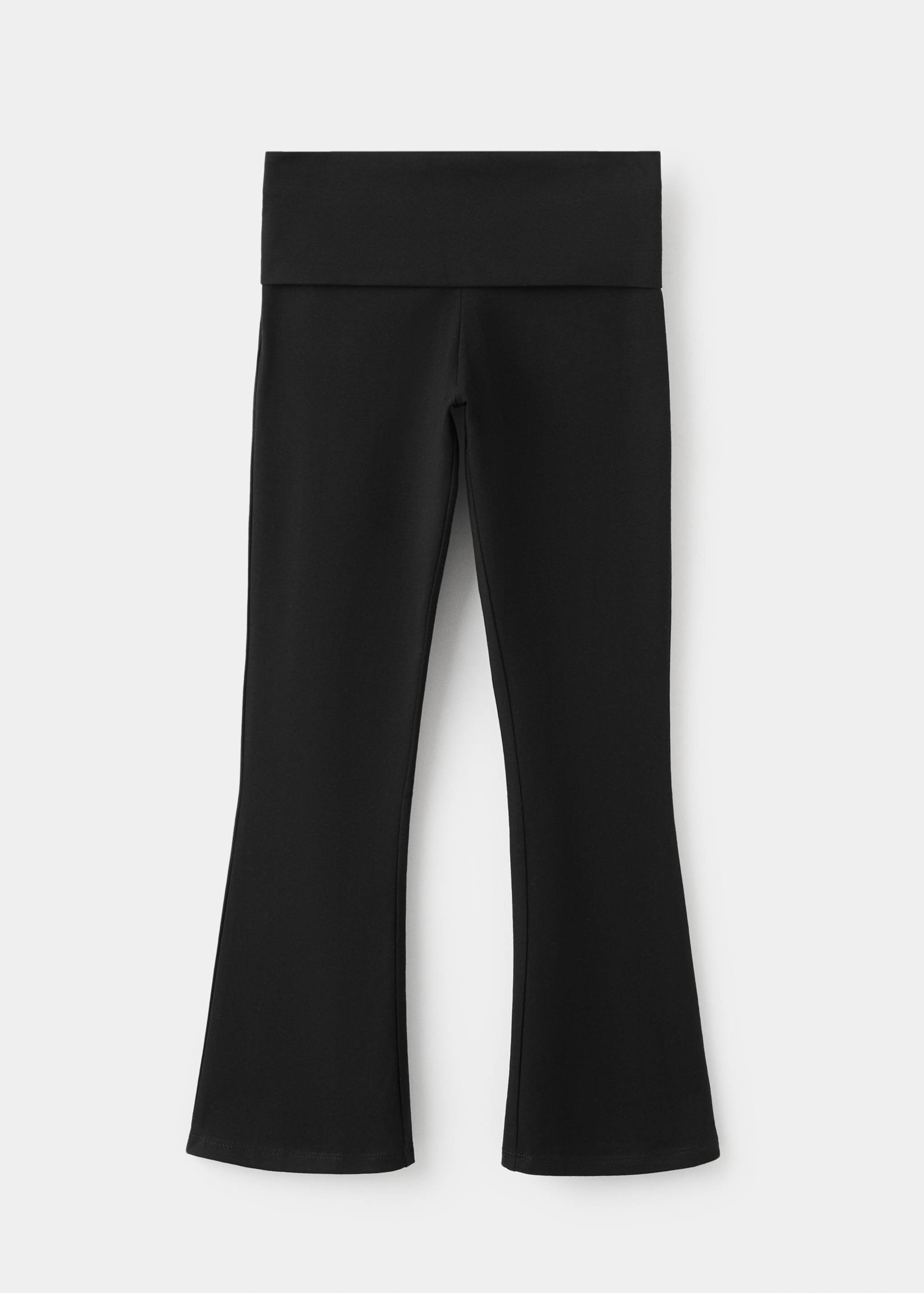 Black kids' leggings with a wide fold-over waistband.