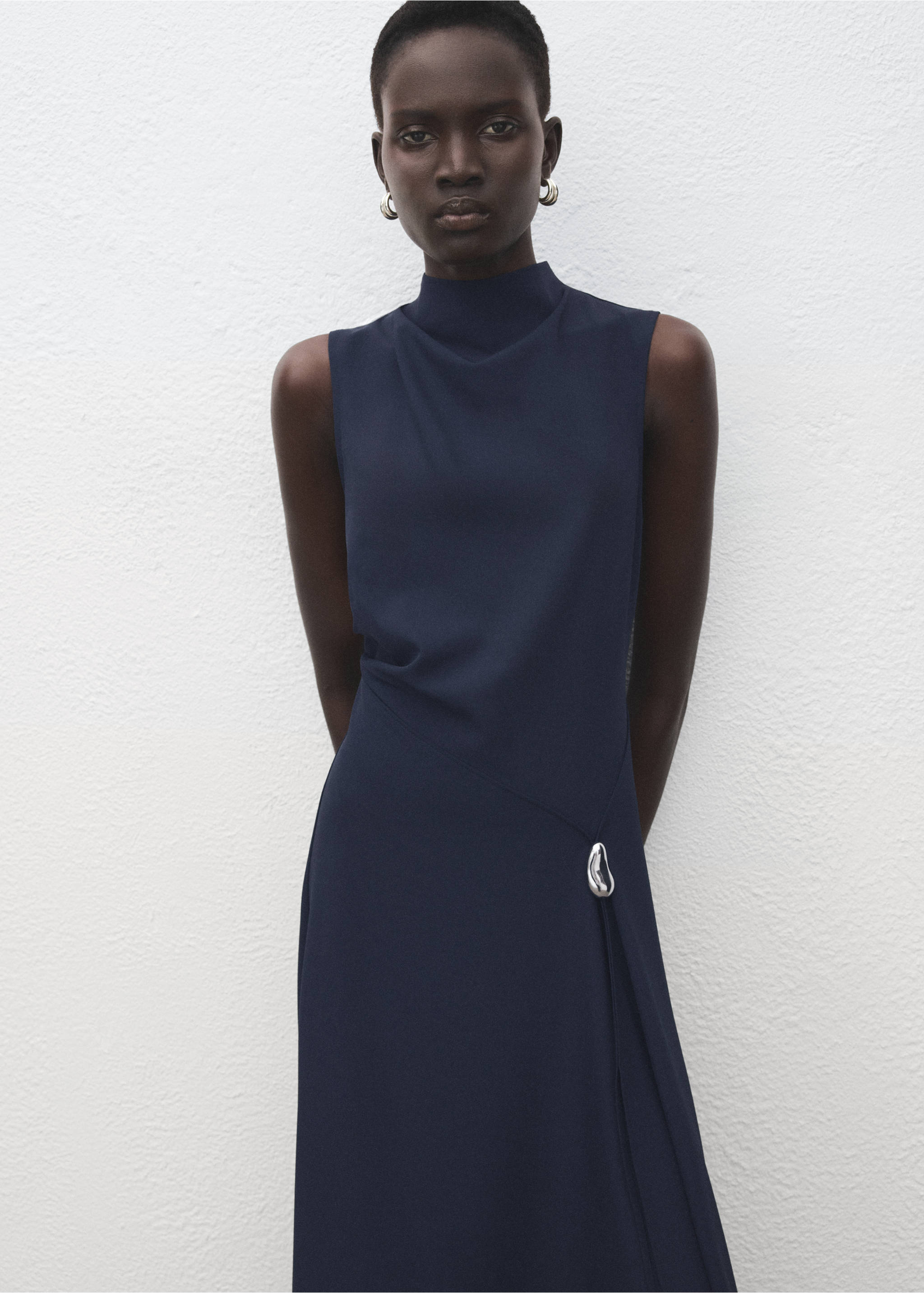 A-line dress with metal embellishment - Medium plane, Dark Navy. Ref: 27041277-00.