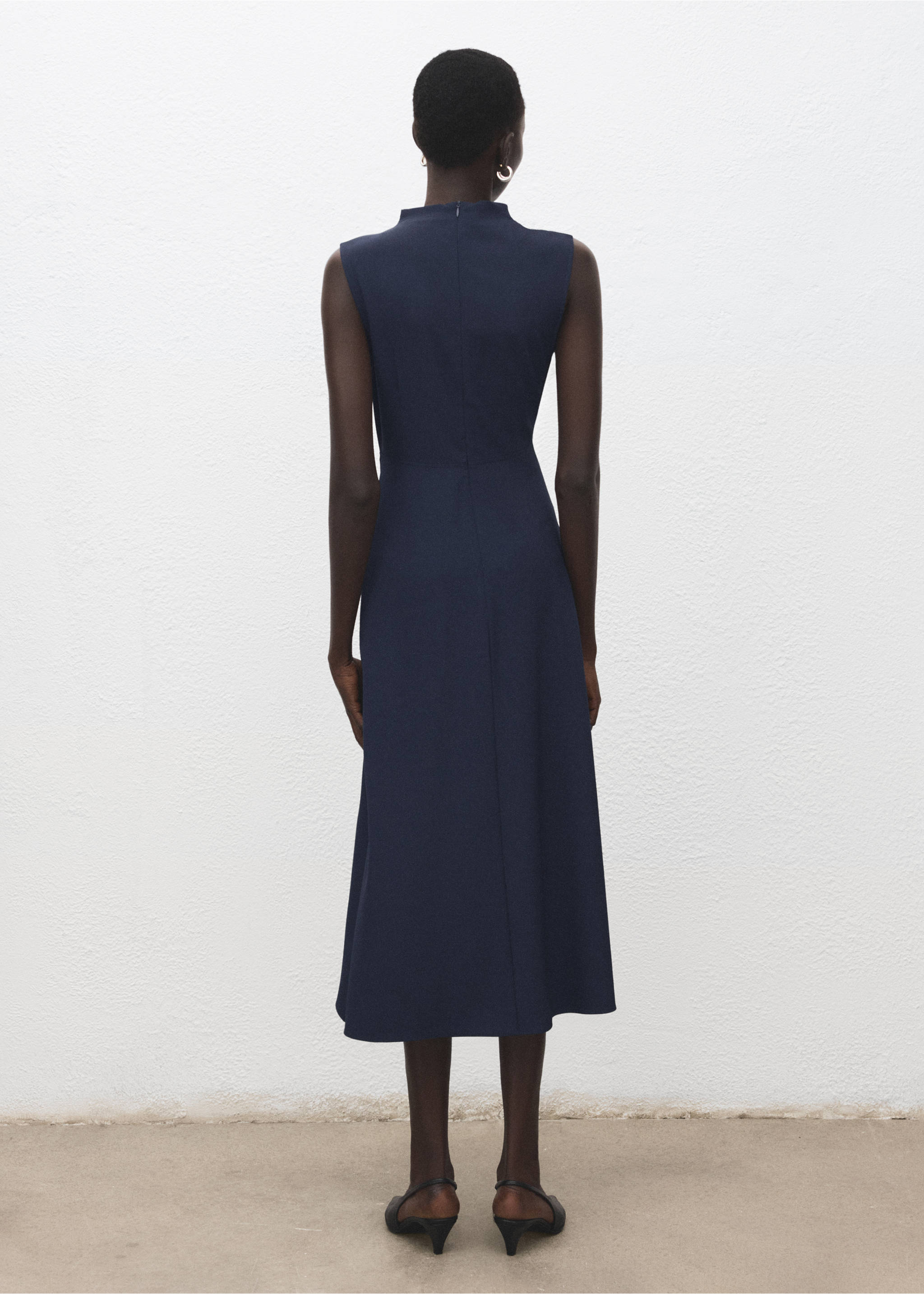 A-line dress with metal embellishment - Reverse of the article, Dark Navy. Ref: 27041277-00.