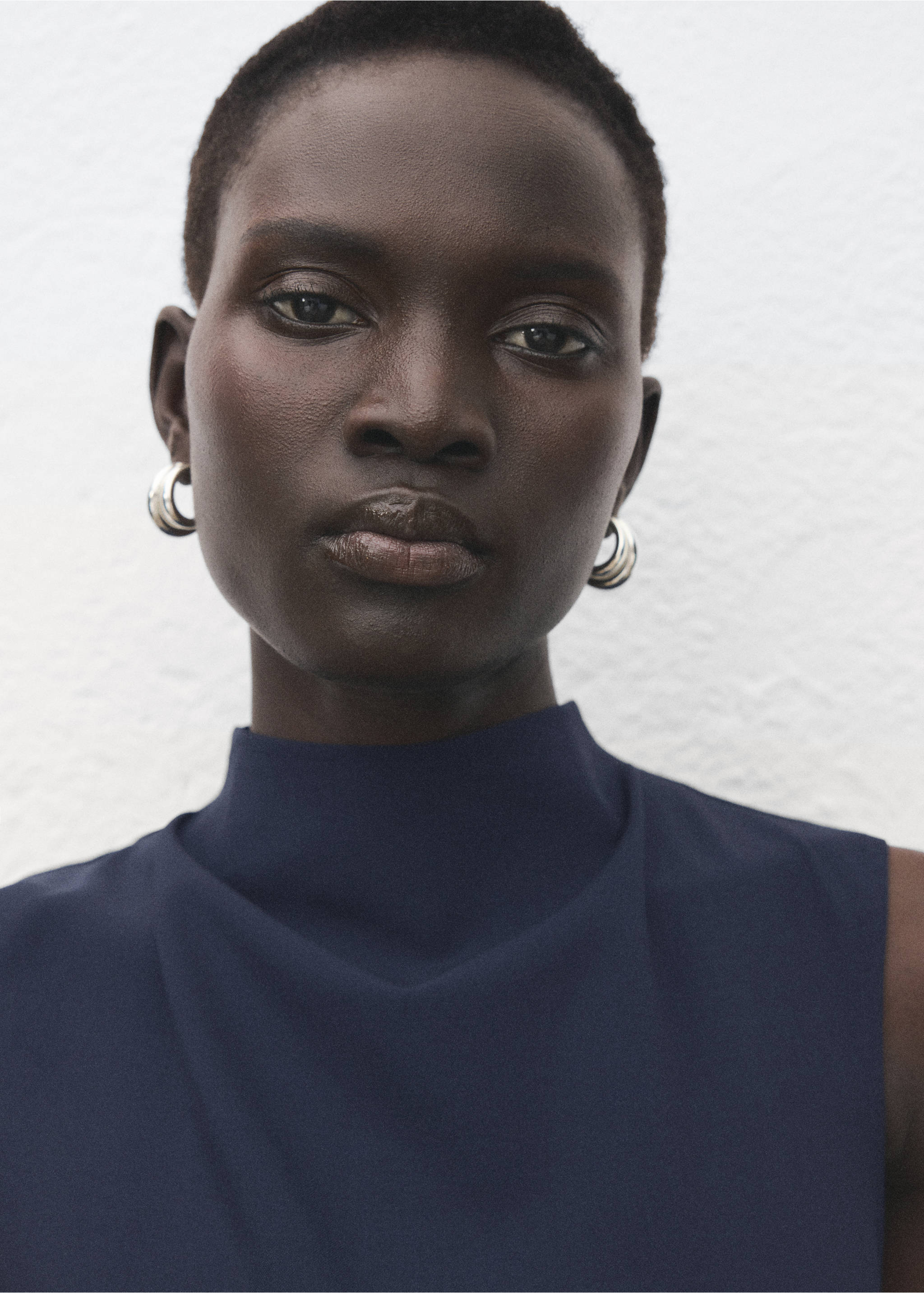 A-line dress with metal embellishment - Details of the article 1, Dark Navy. Ref: 27041277-00.