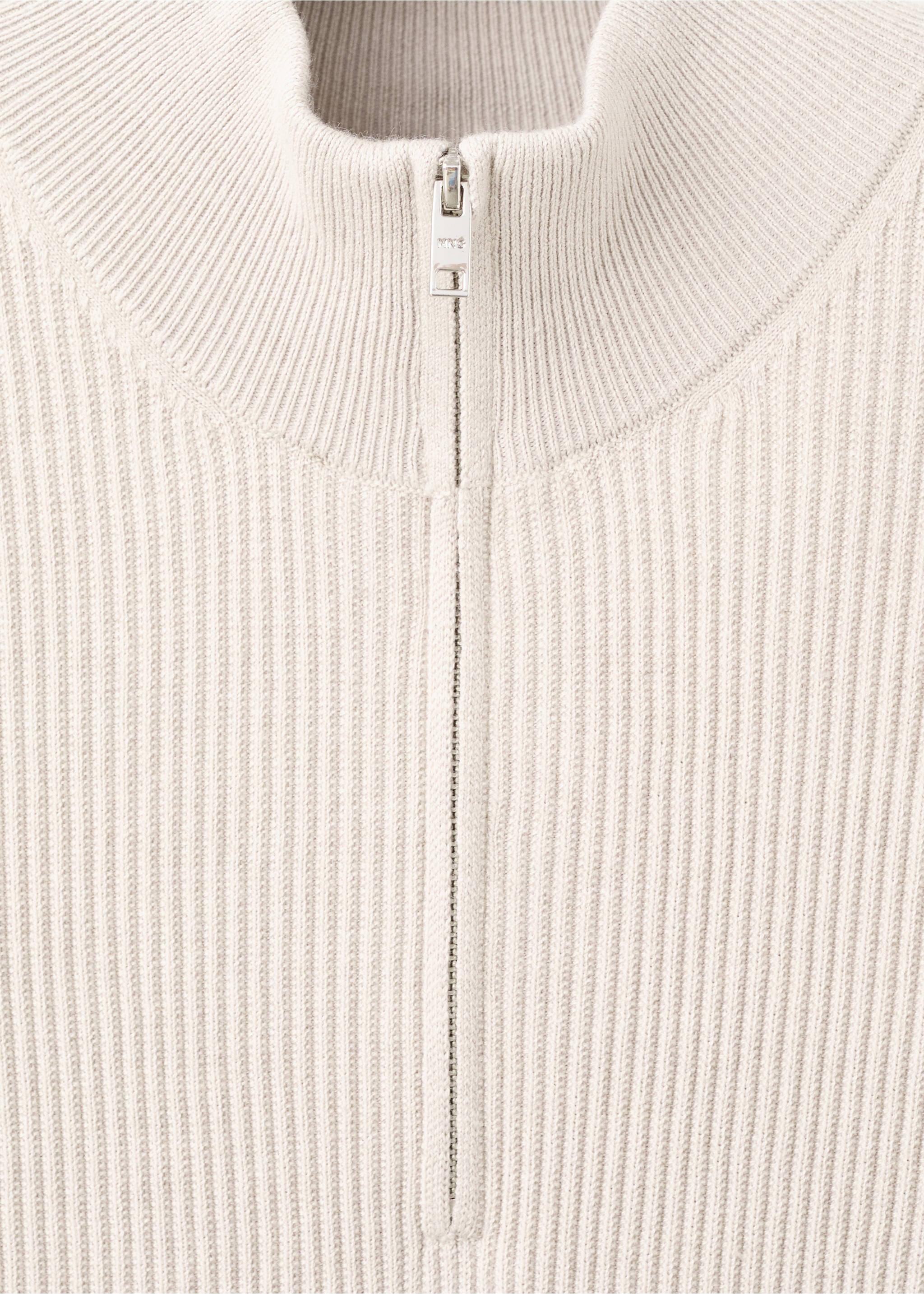 Off-white ribbed knit jersey with a high zip-up collar., Beige. Ref: 27041283-00.