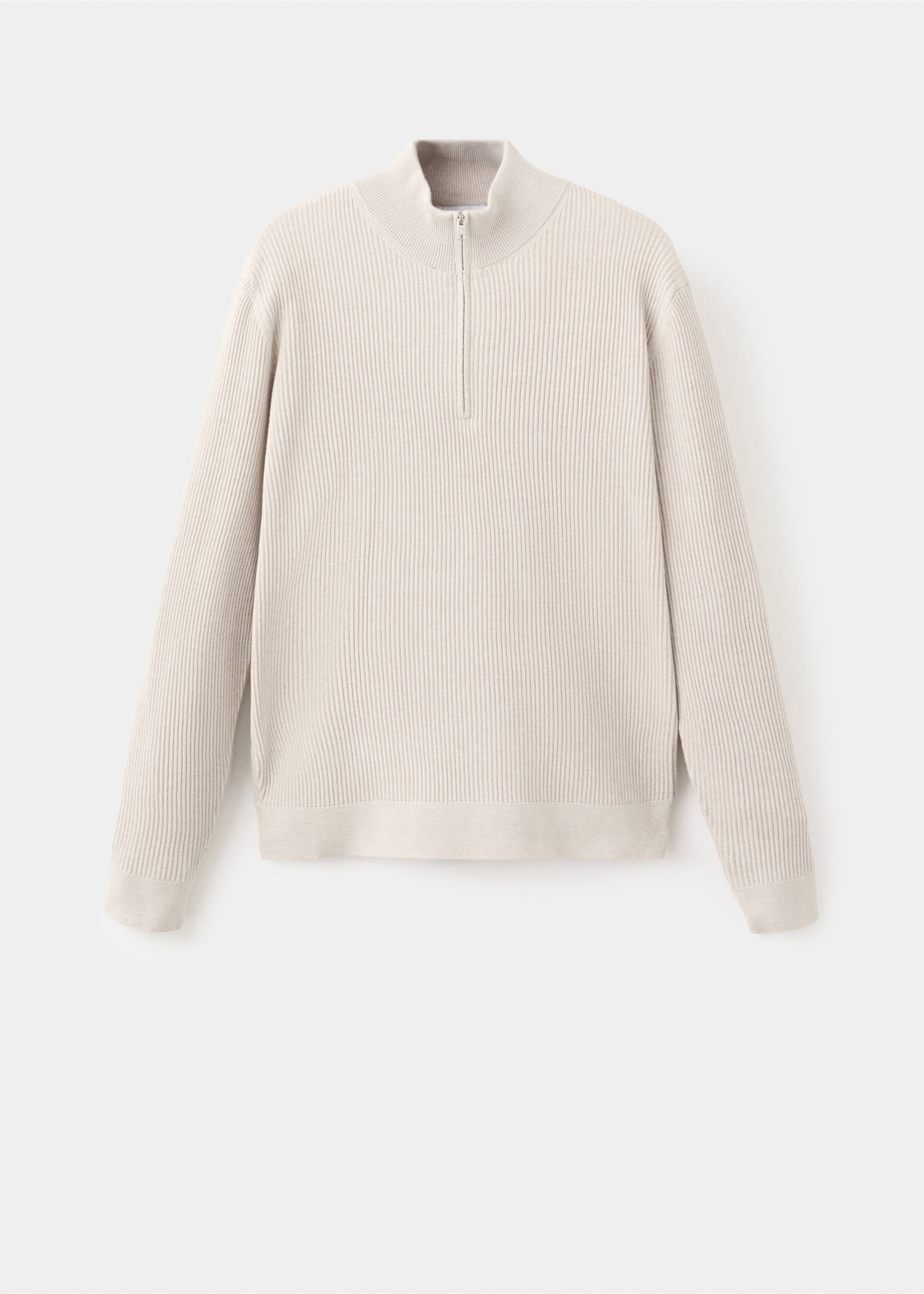 Off-white ribbed knit jersey with a mock neck and quarter-zip, Beige. Ref: 27041283-00.