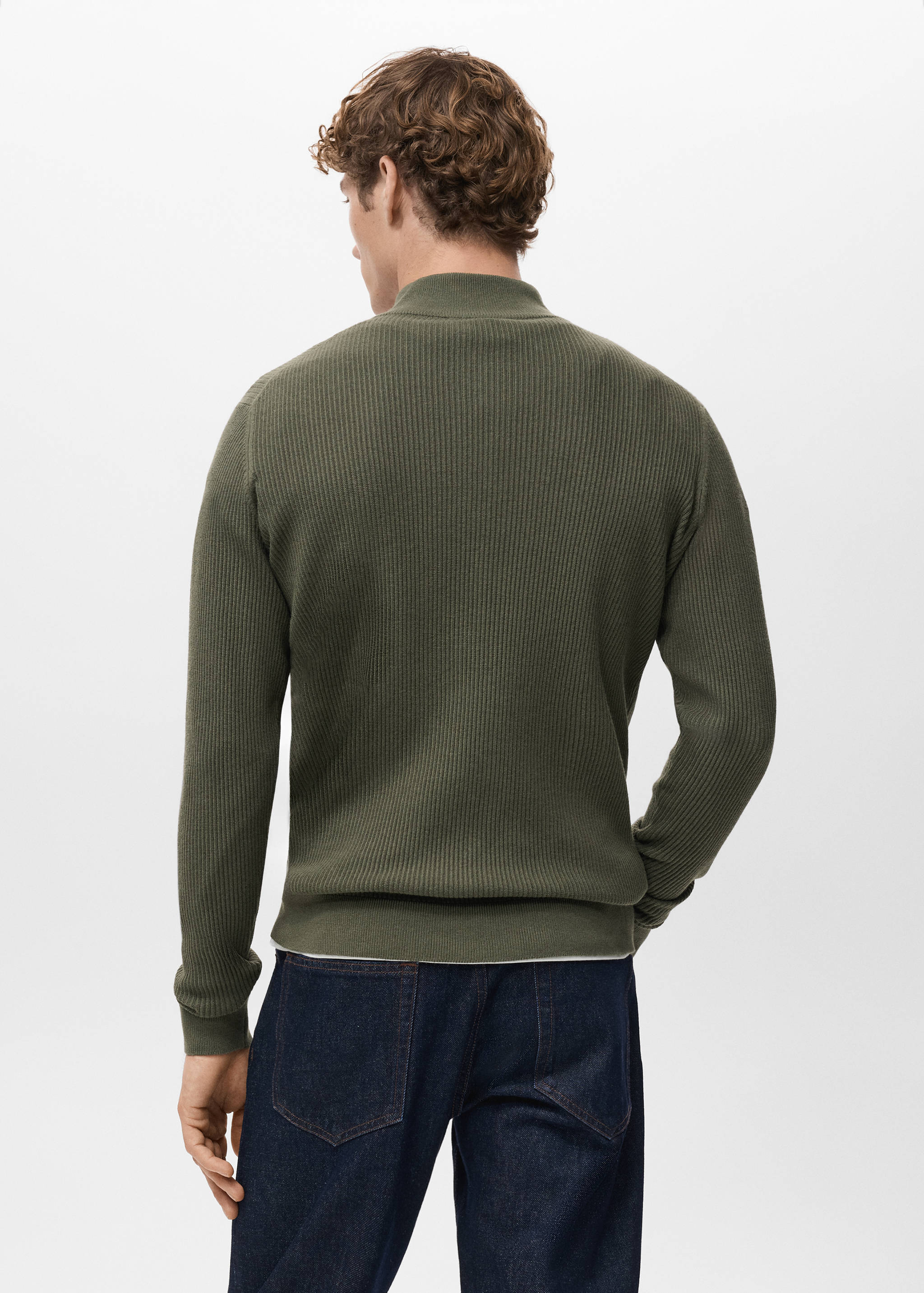 Dark khaki green ribbed knit jumper from the back