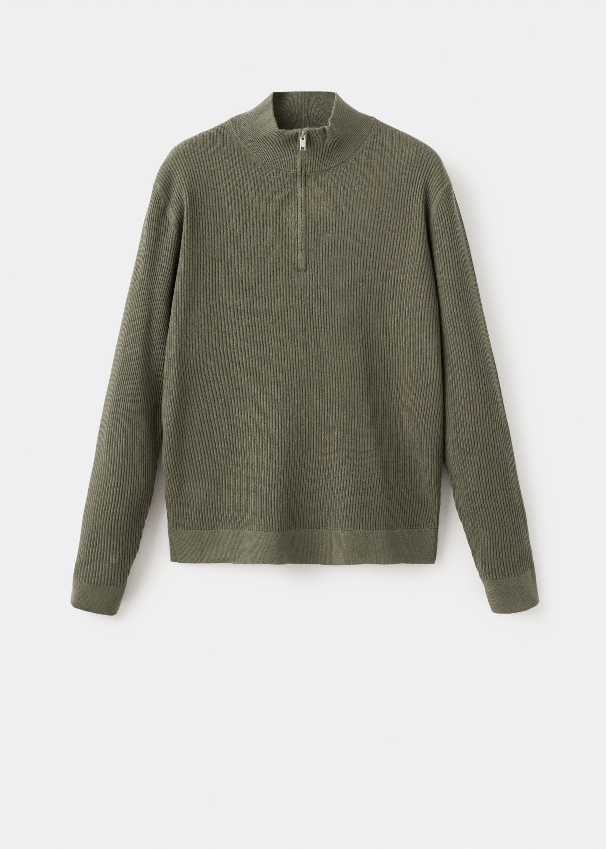 Olive green ribbed knit zip-neck jersey sweater., Olive Green. Ref: 27041283-00.