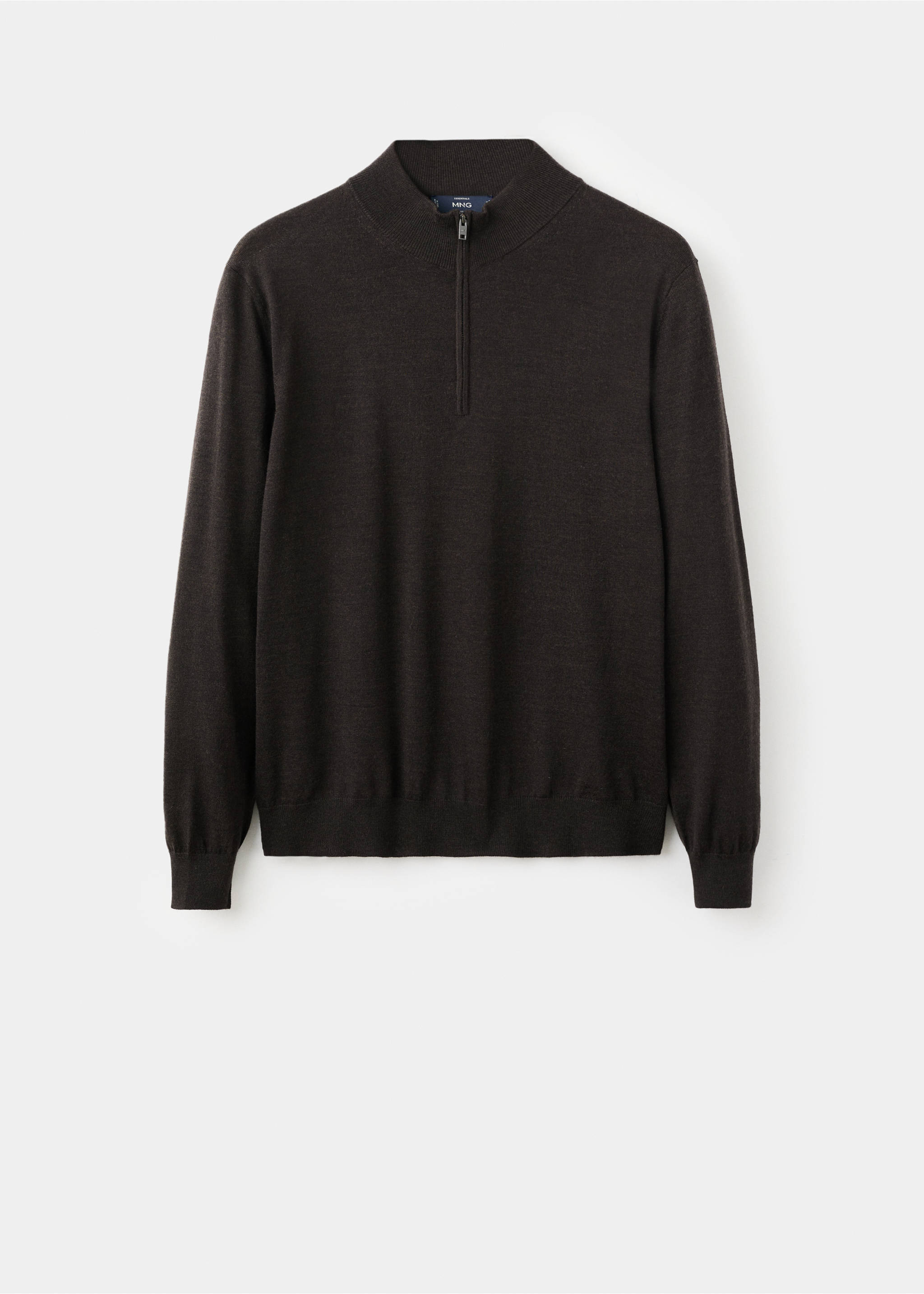 Dark brown knitted jersey with a half-zip funnel neck and ribbed trims., Chocolate. Ref: 27041285-00.