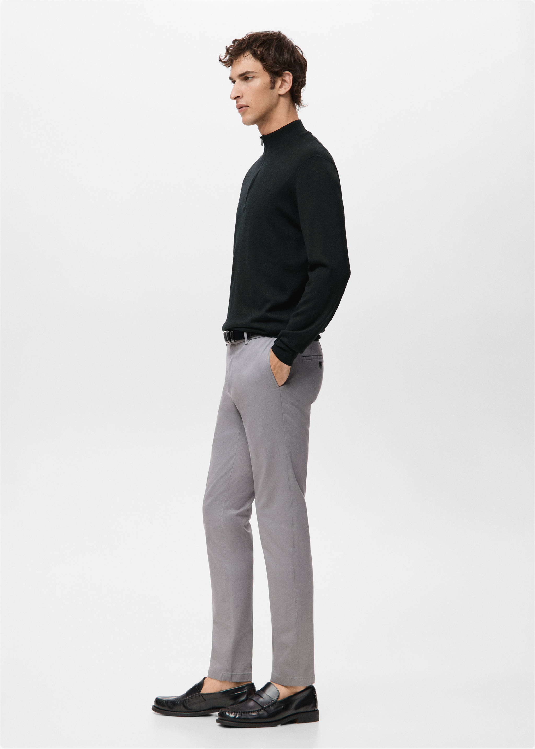 Black long-sleeved jersey with a short zip neck., Black. Ref: 27041285-00.