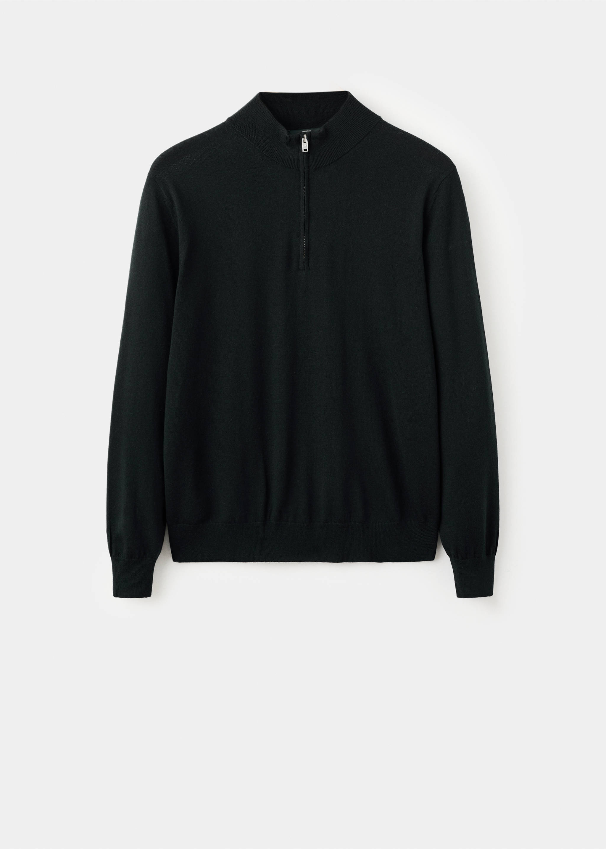 Black knit jersey with a high funnel neck and short front zip., Black. Ref: 27041285-00.