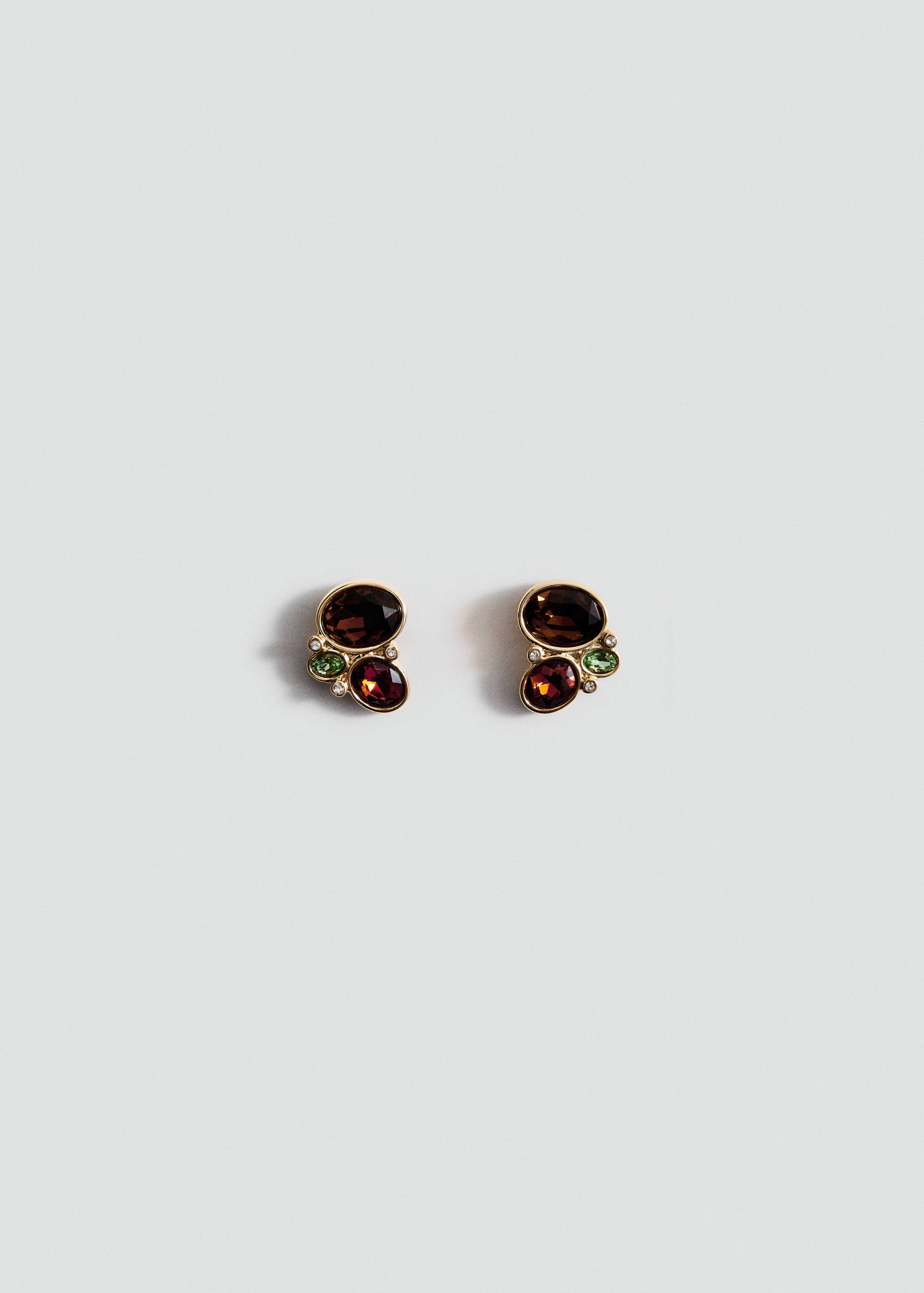 Gold-toned stud earrings with a cluster of multi-coloured faceted stones.