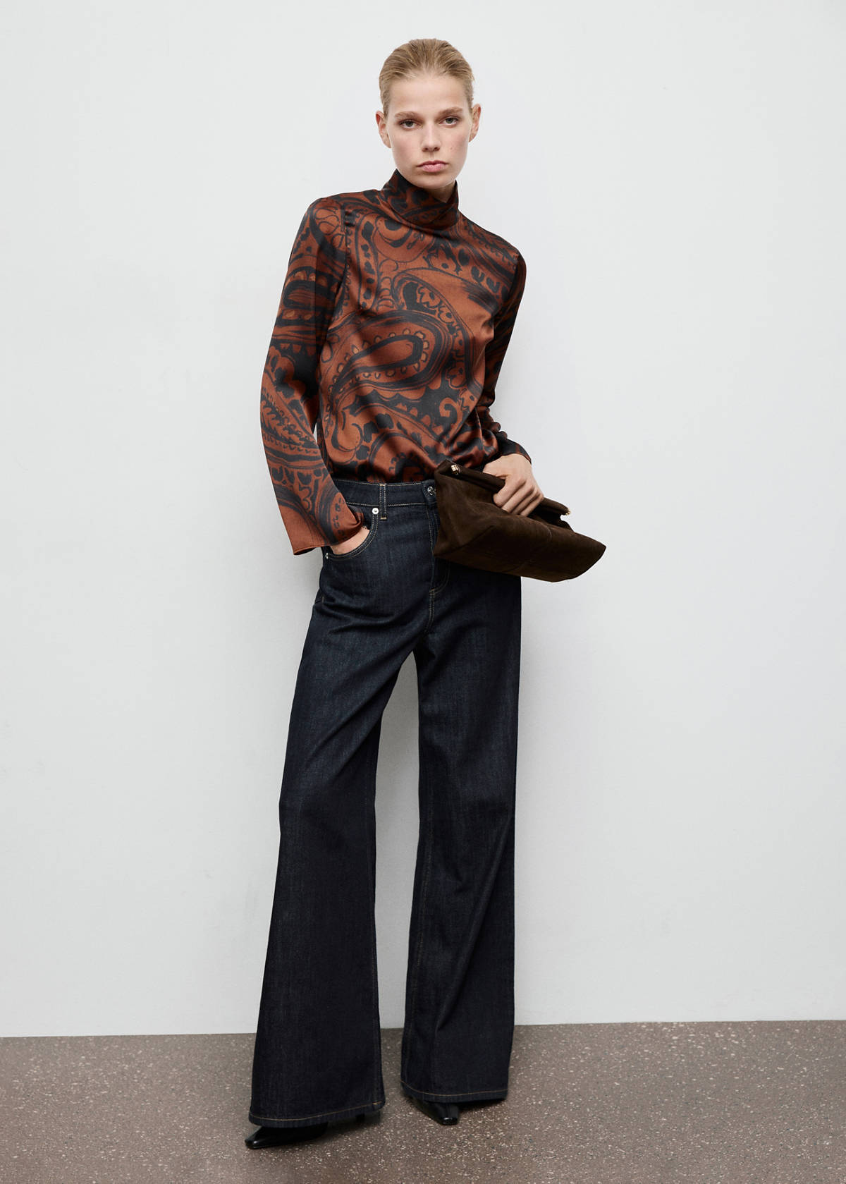 Paisley-print satin blouse