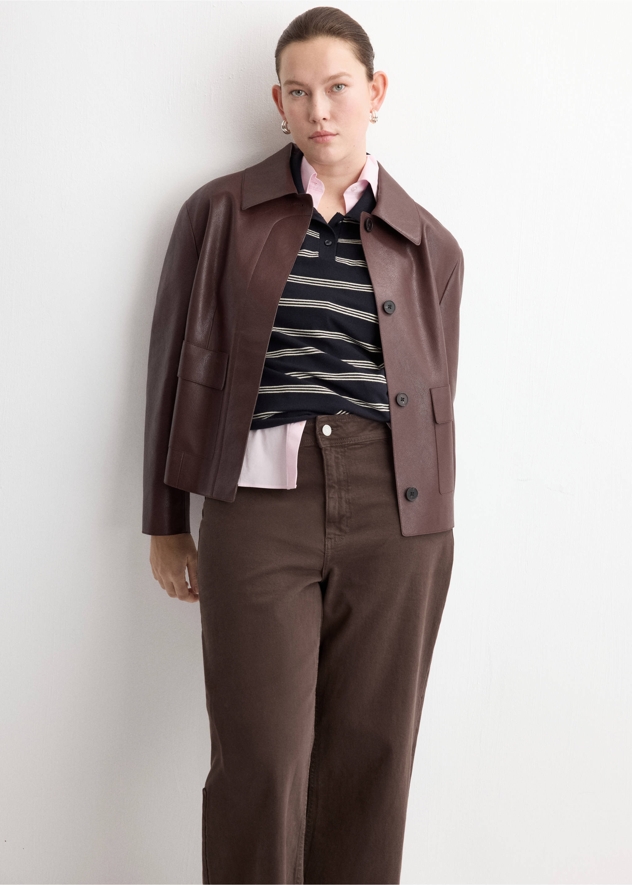 Brown jeans worn with a brown jacket and striped polo shirt, Chocolate. Ref: 27043342-00.