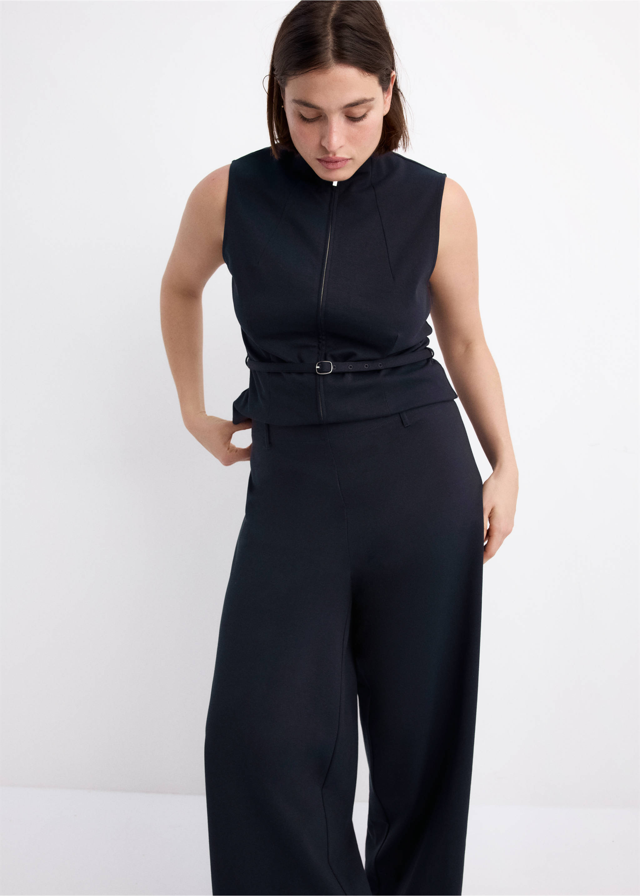 Zipper fitted waistcoat - Details of the article 5, Dark Navy. Ref: 27044079-00.