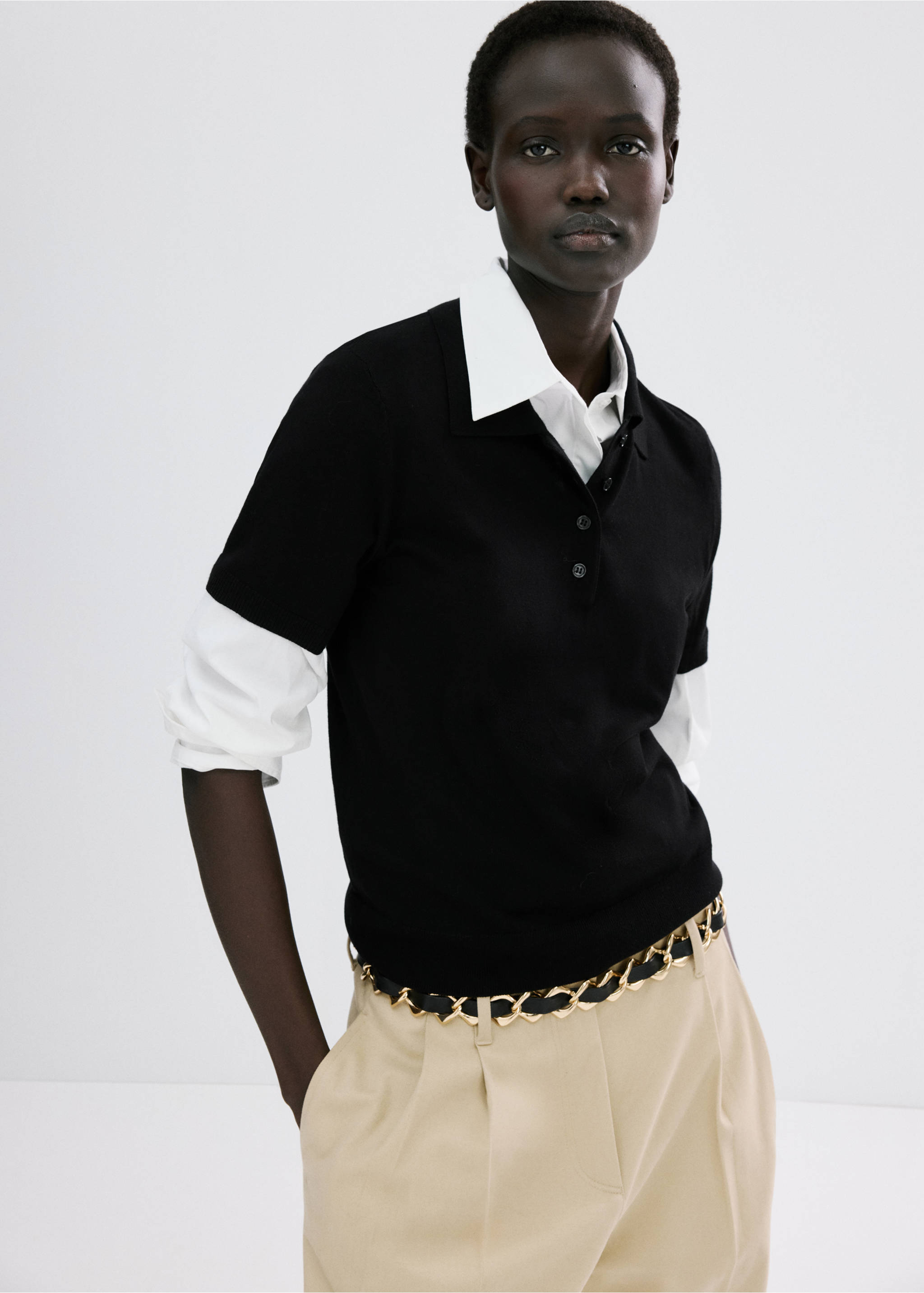 Polo neck sweater - Details of the article 3, Black. Ref: 27044087-00.