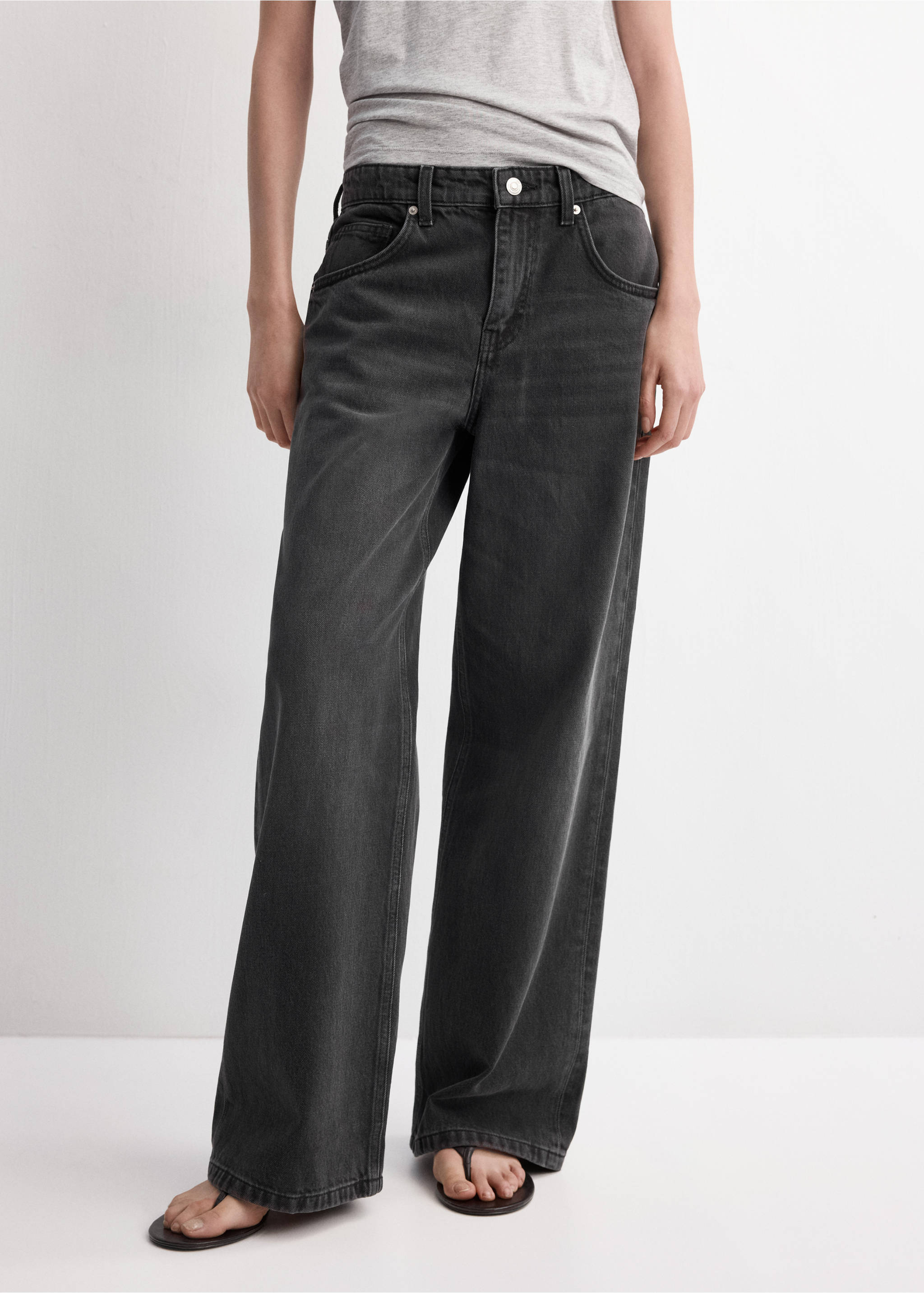 Texans rectes tir mitjà - Pla mig, Black denim. Ref: 27044099-00.