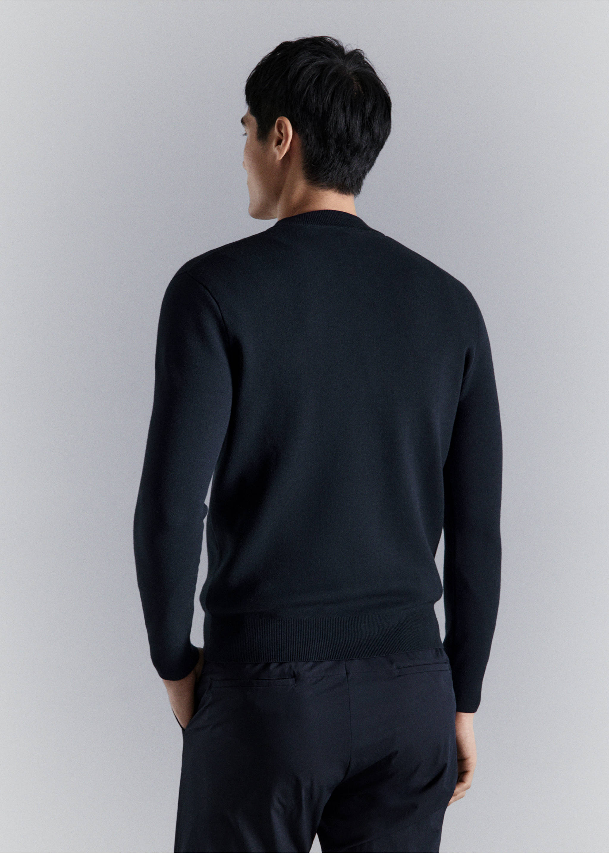 Cardigan confort en maille extensible - Verso de l’article, Bleu marine. Ref: 27044428-00.