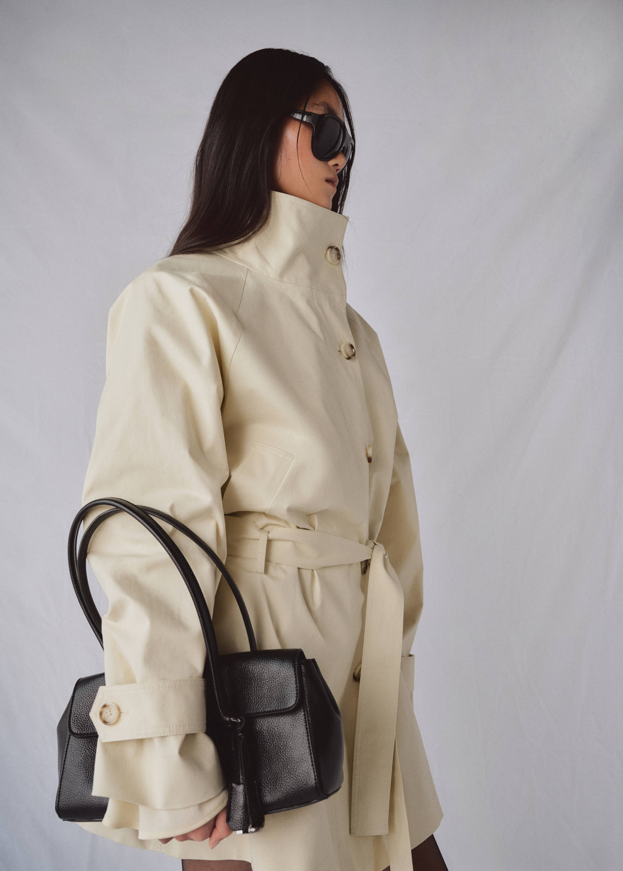 Funnel neck belted trench coat - Medium plane