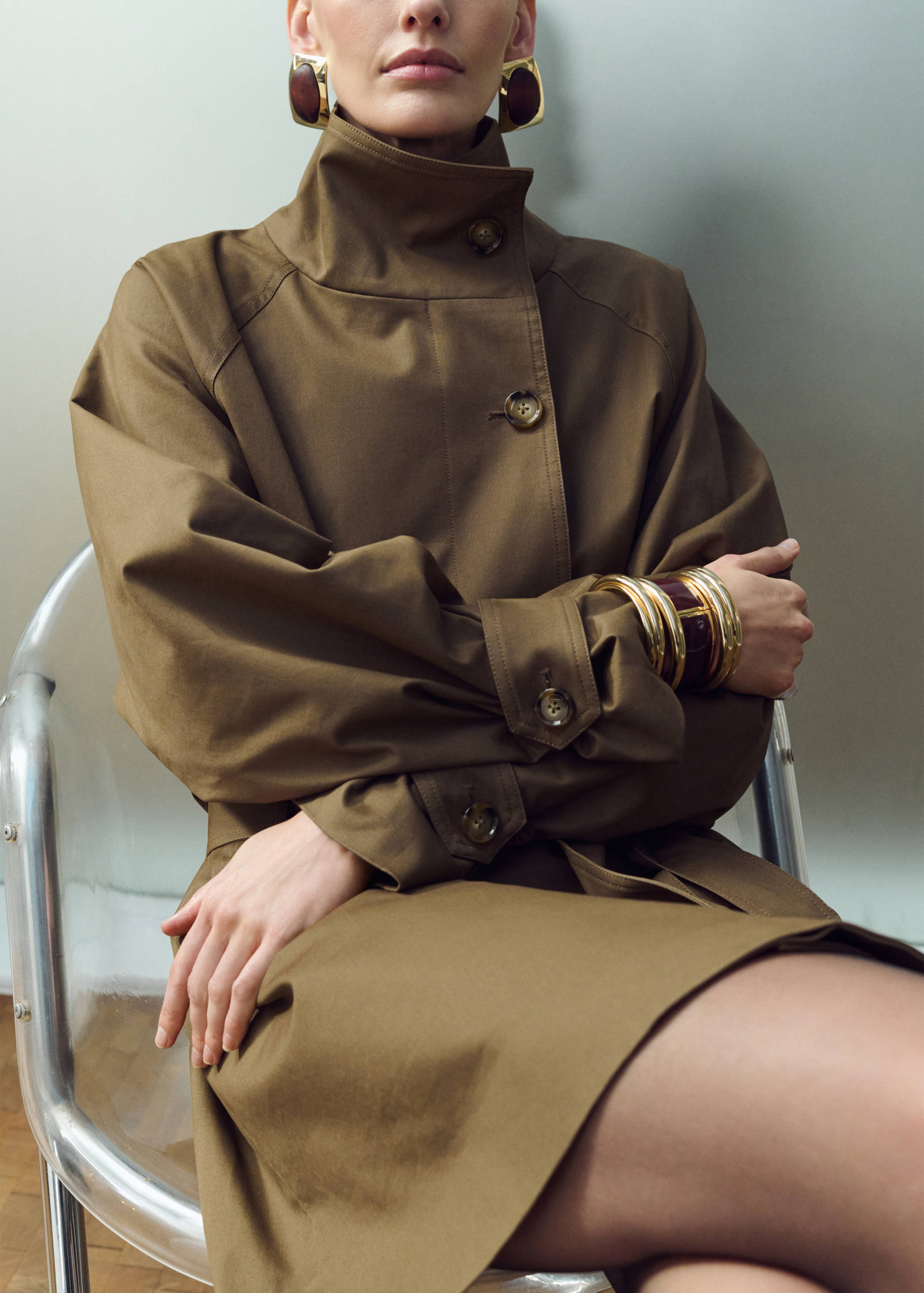 Funnel neck belted trench coat - Medium plane