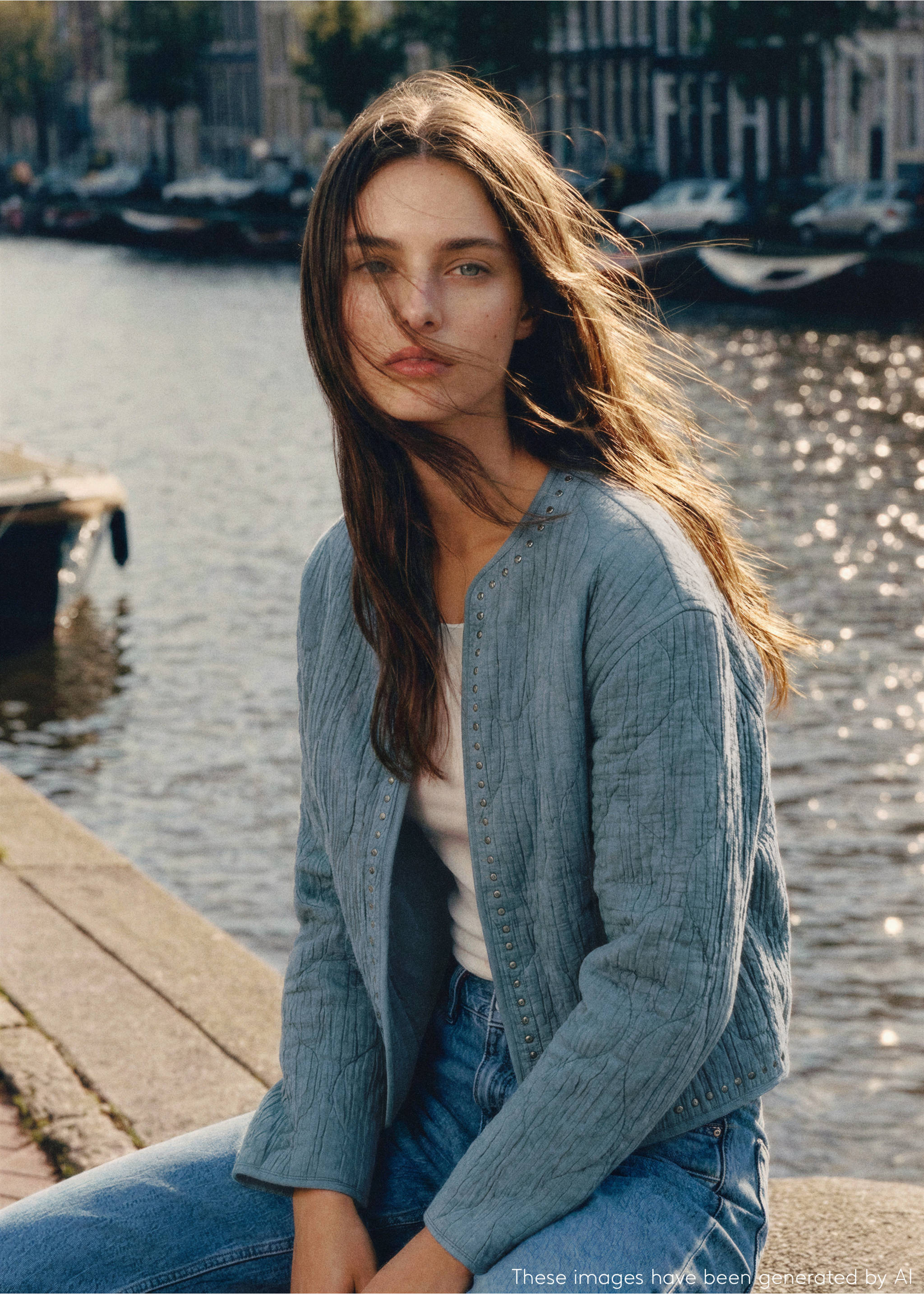 Blue quilted jacket with studs, a round neckline and long sleeves., Petrol Blue. Ref: 27045156-00.