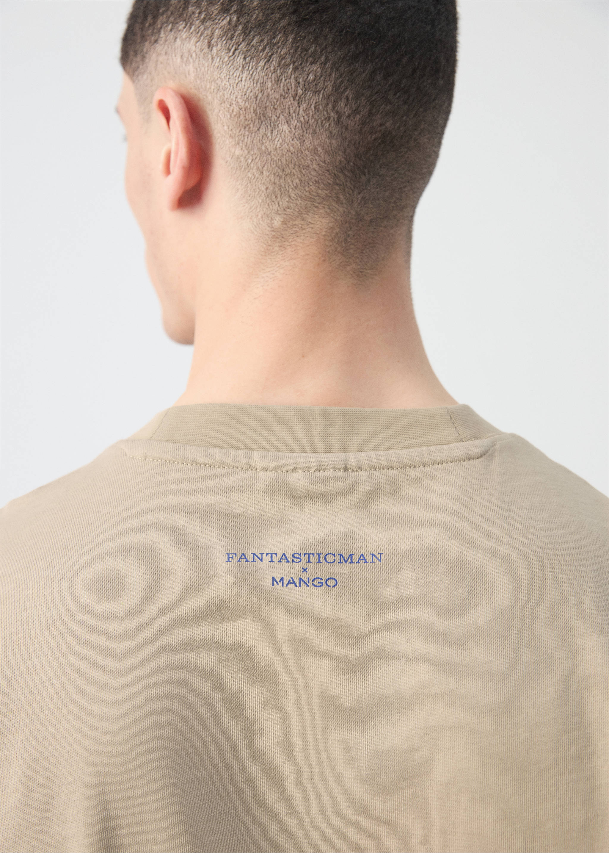 Beige crew neck t-shirt with back text detail., Beige. Ref: 27045990-00.